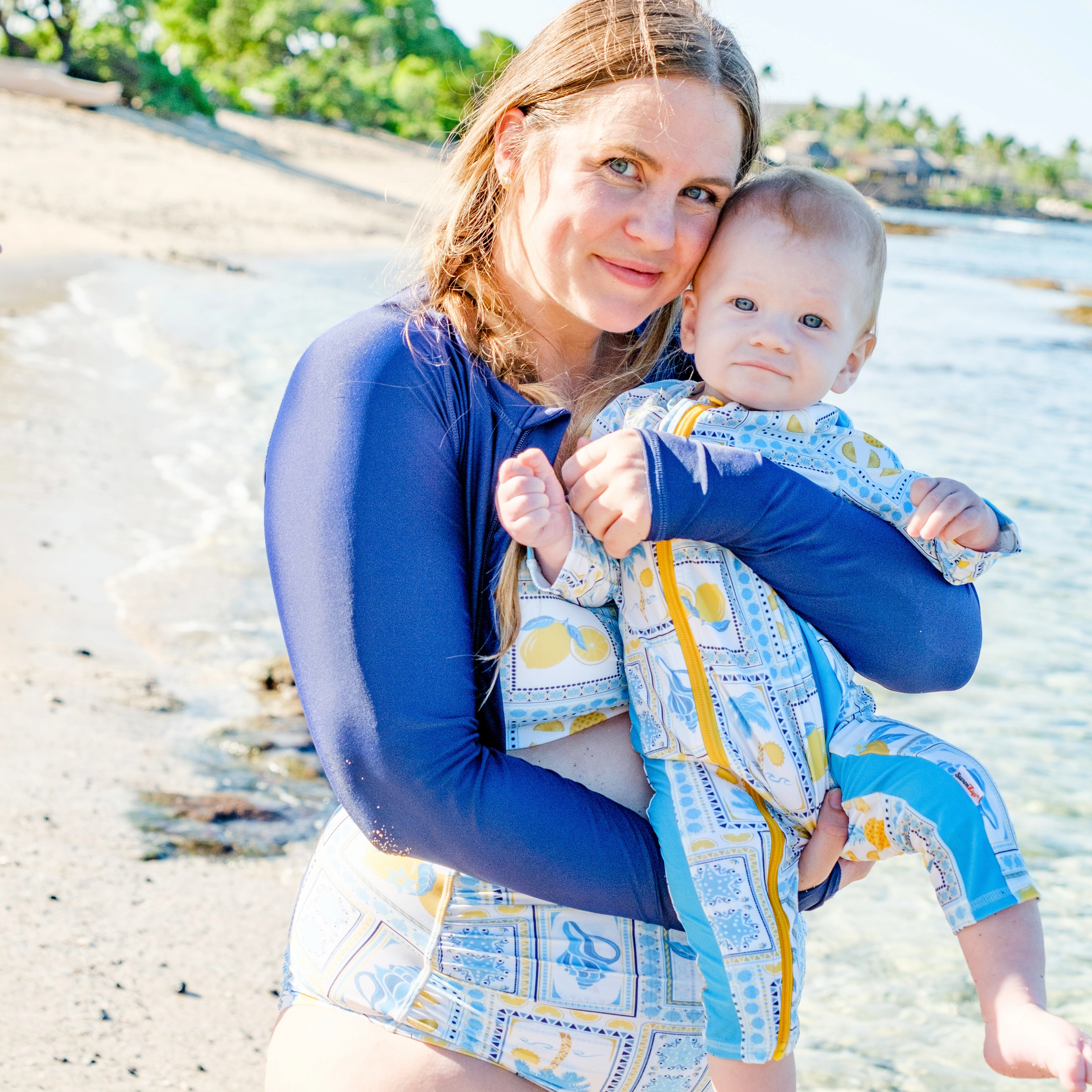 Sunsuit - Long Sleeve Romper Swimsuit | "Mediterranean Lemons"