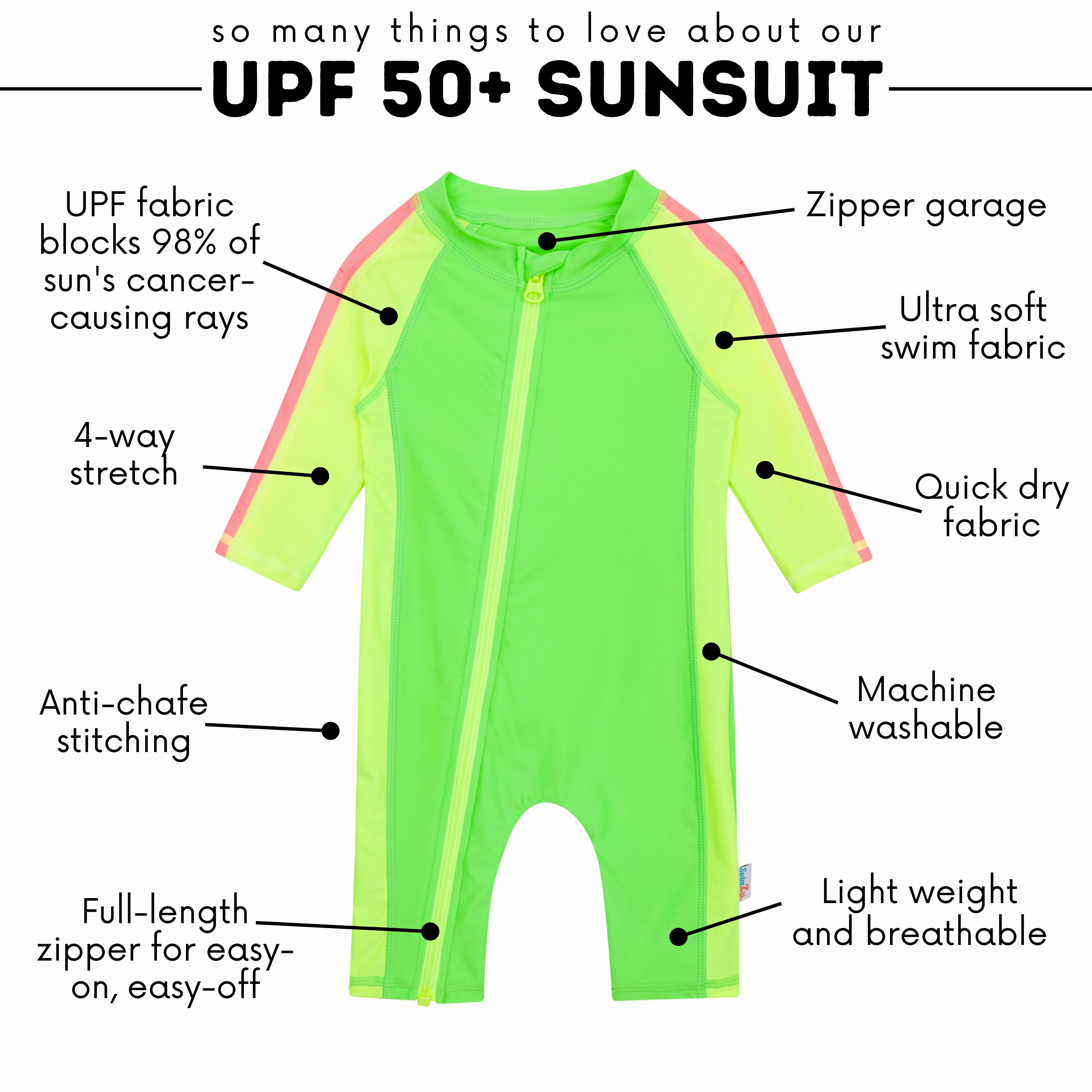 Sunsuit - Long Sleeve Romper Swimsuit | "Neon Green/Yellow"