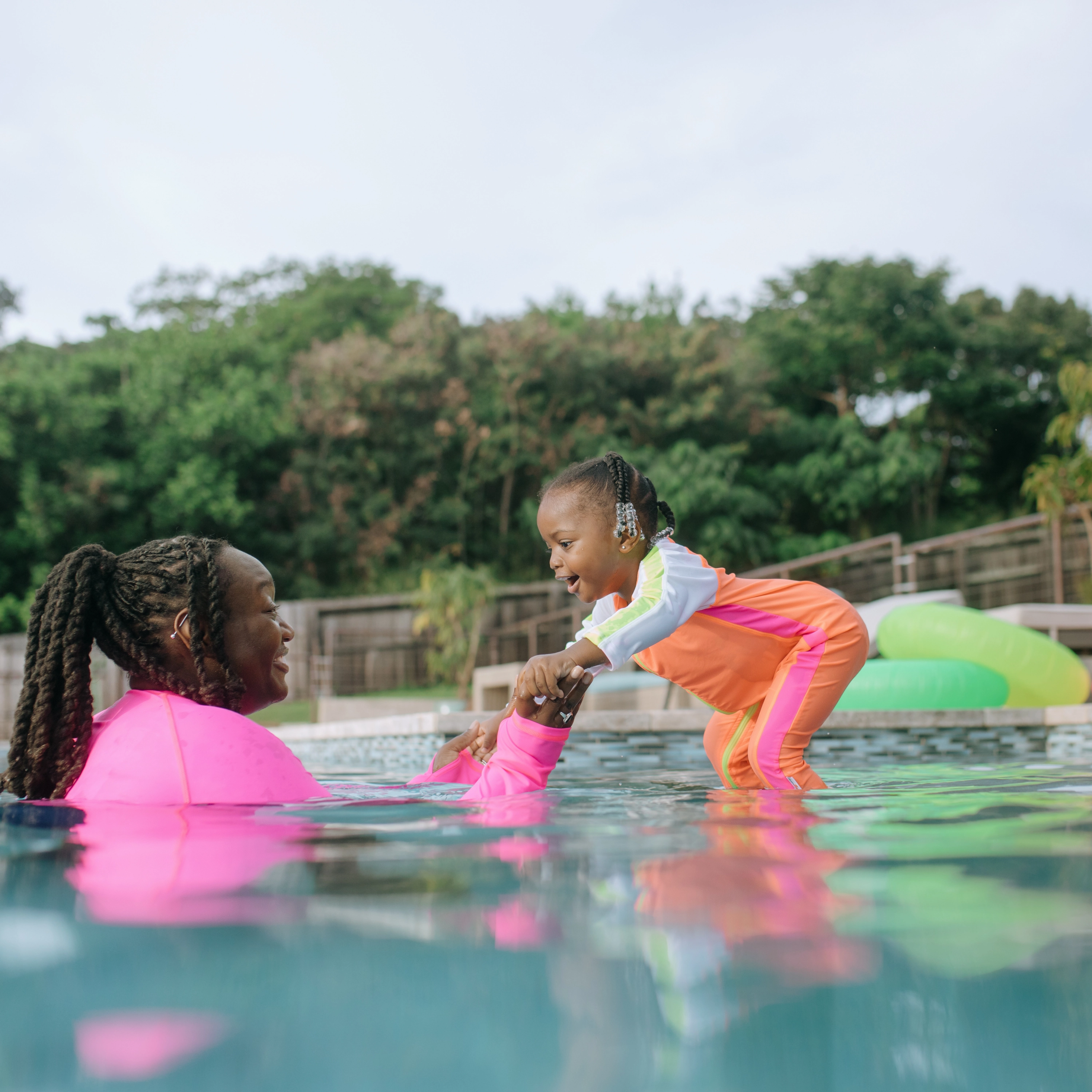 Sunsuit - Long Sleeve Romper Swimsuit | "Neon Orange/White"