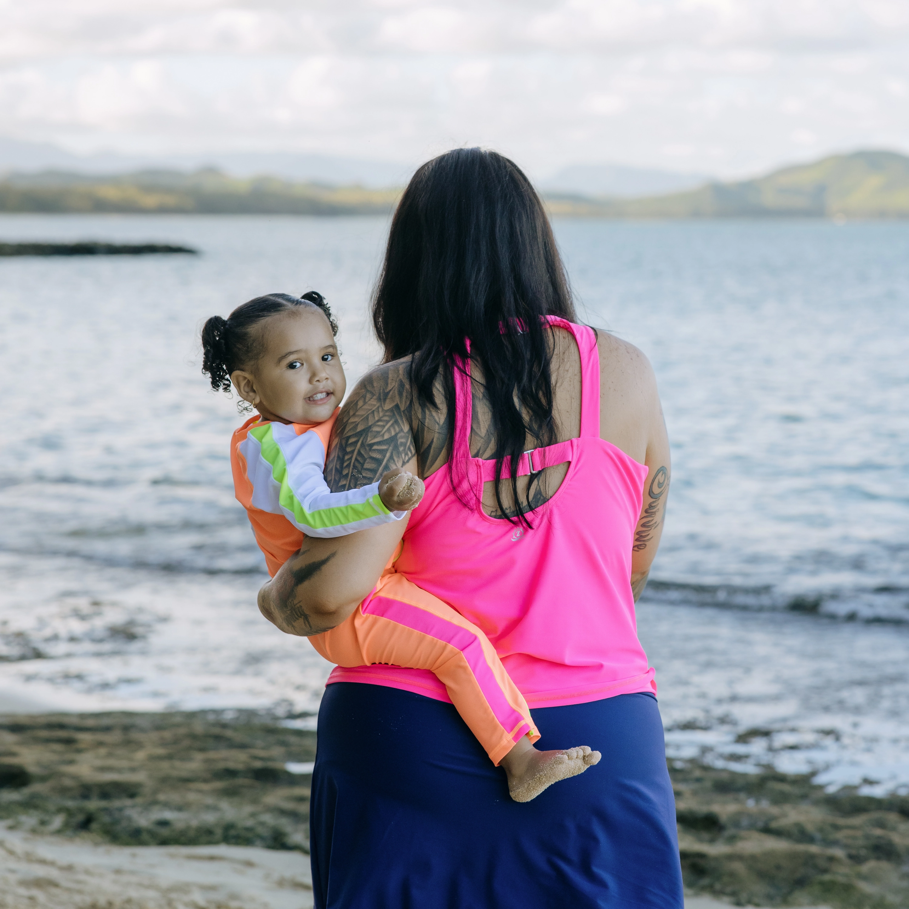 Sunsuit - Long Sleeve Romper Swimsuit | "Neon Orange/White"