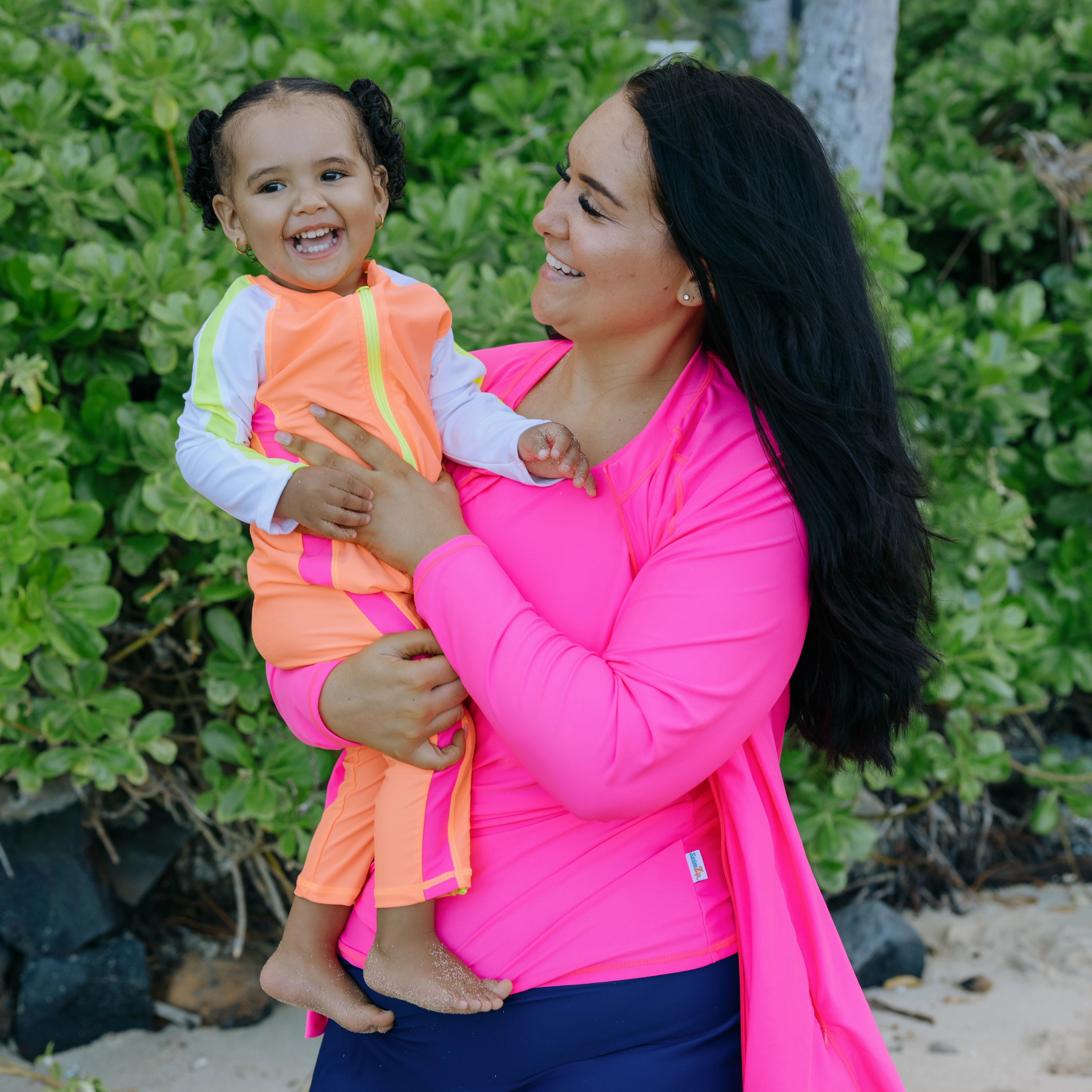 Sunsuit - Long Sleeve Romper Swimsuit | "Neon Orange/White"