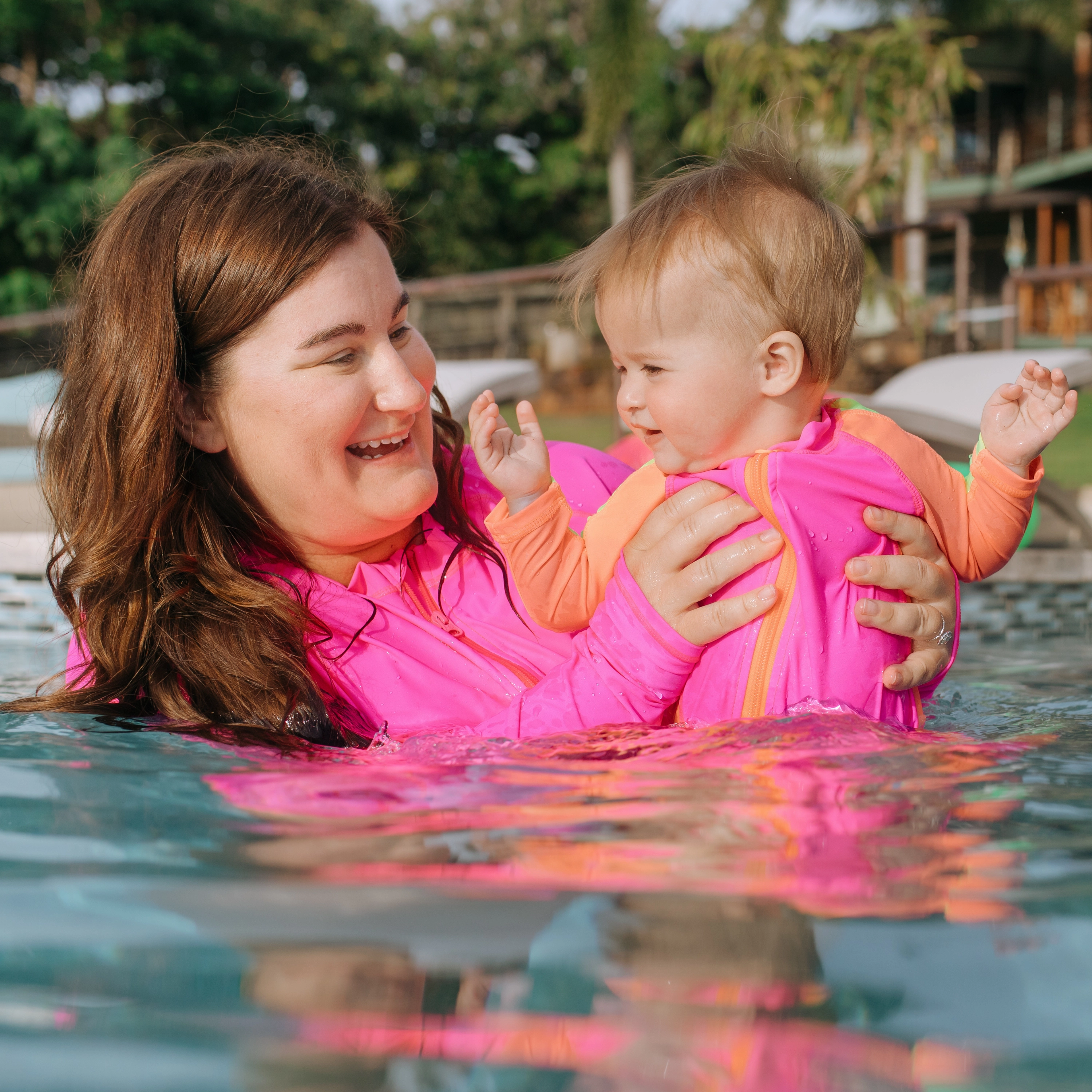 Sunsuit - Long Sleeve Romper Swimsuit | "Neon Pink/Orange"