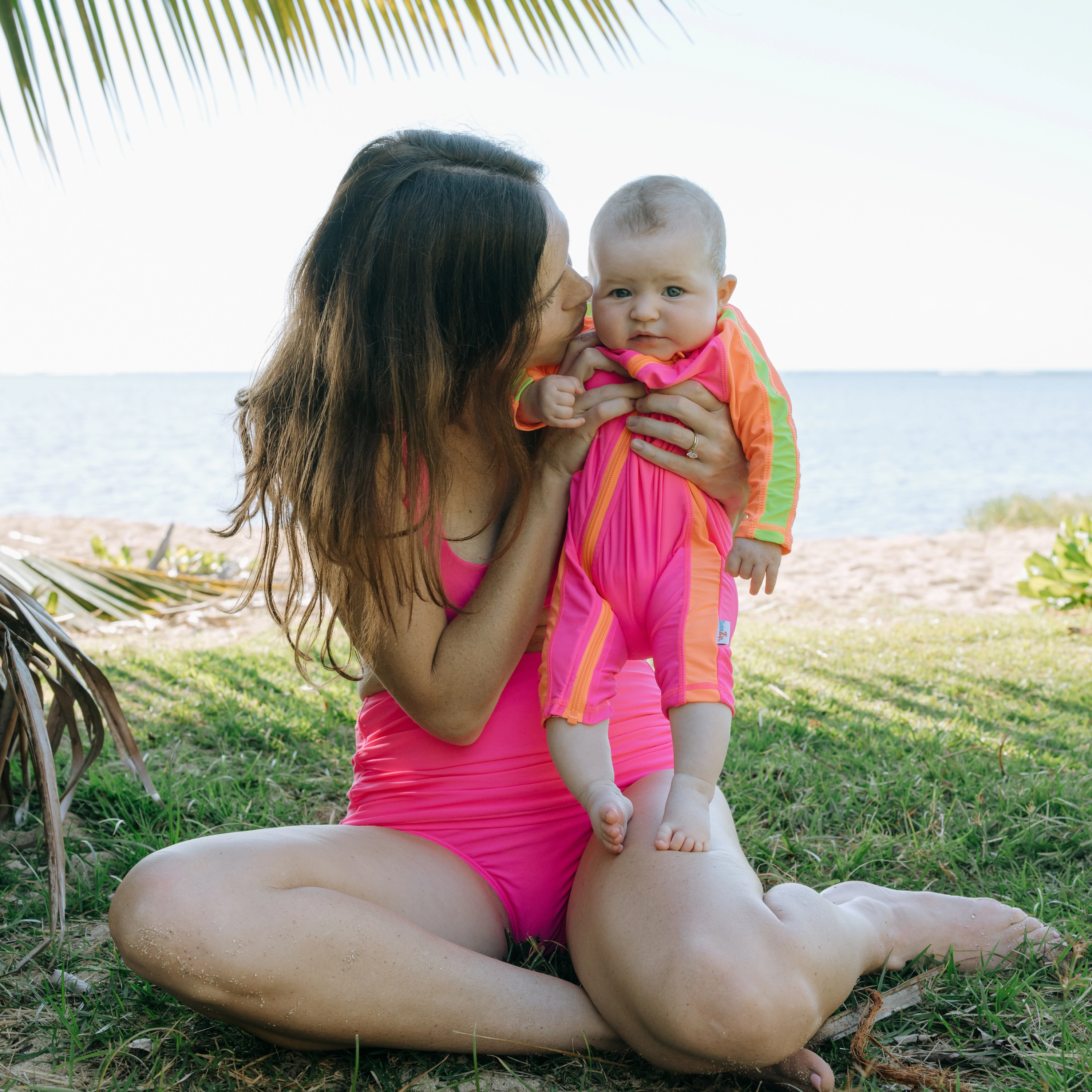 Sunsuit - Long Sleeve Romper Swimsuit | "Neon Pink/Orange"