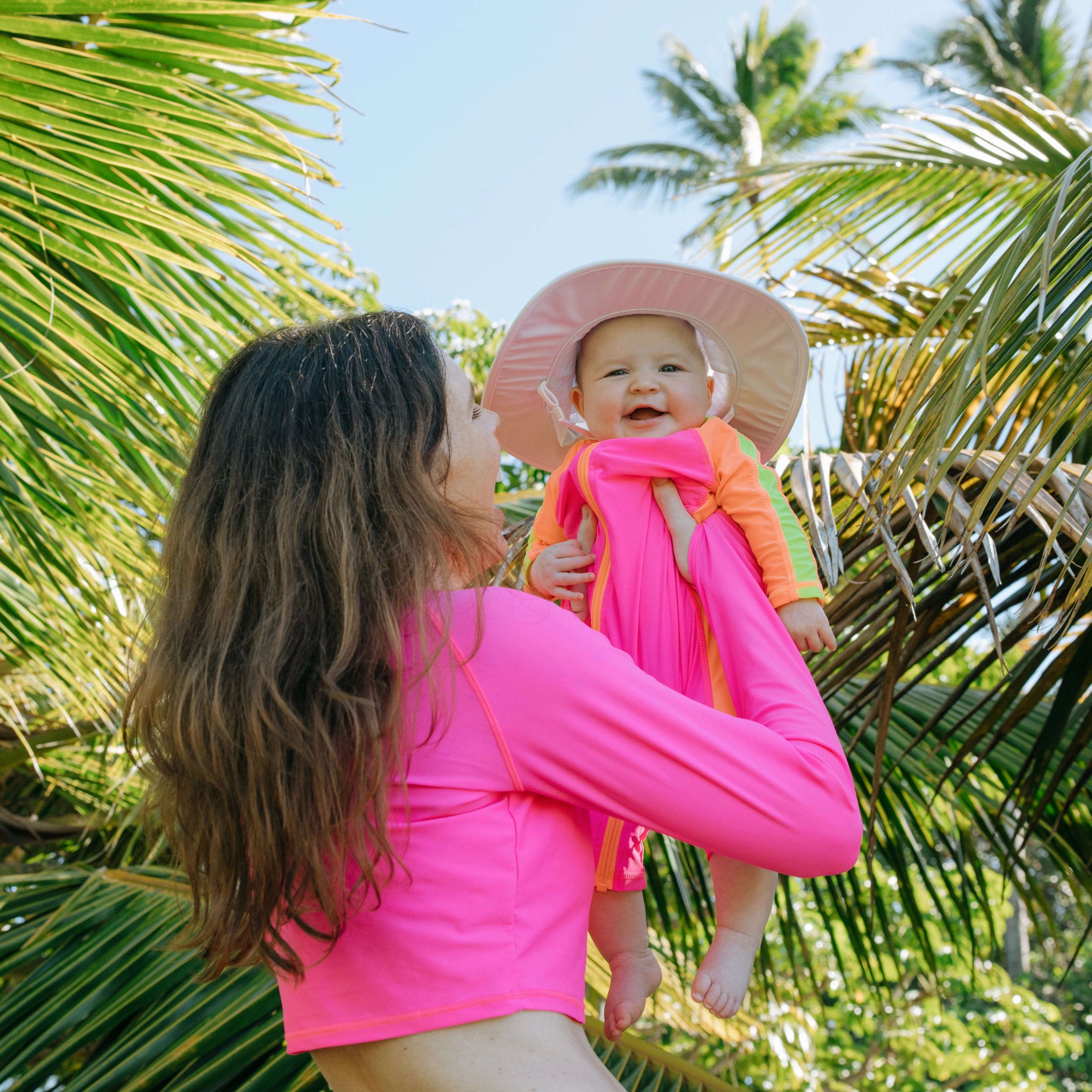 Sunsuit - Long Sleeve Romper Swimsuit | "Neon Pink/Orange"