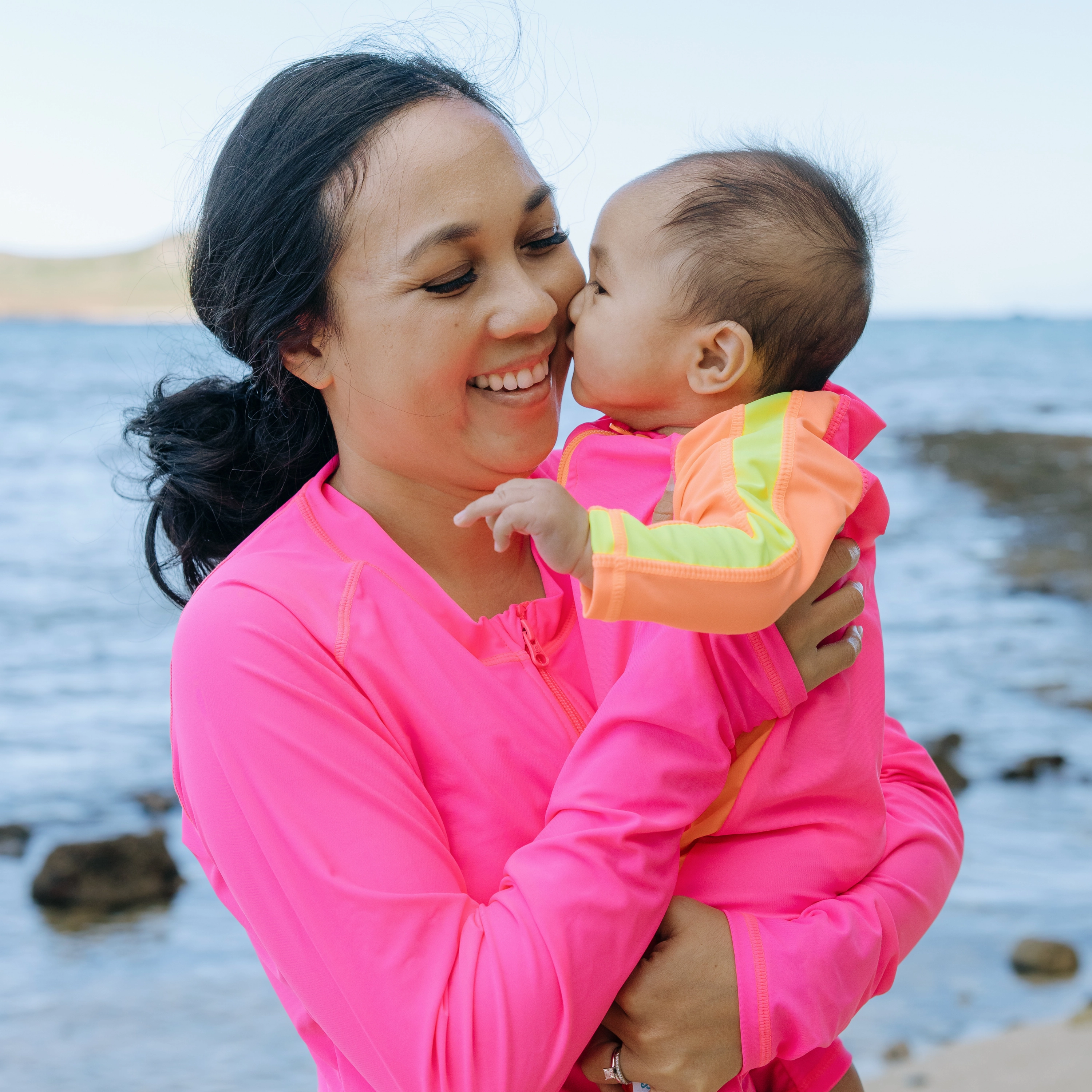 Sunsuit - Long Sleeve Romper Swimsuit | "Neon Pink/Orange"