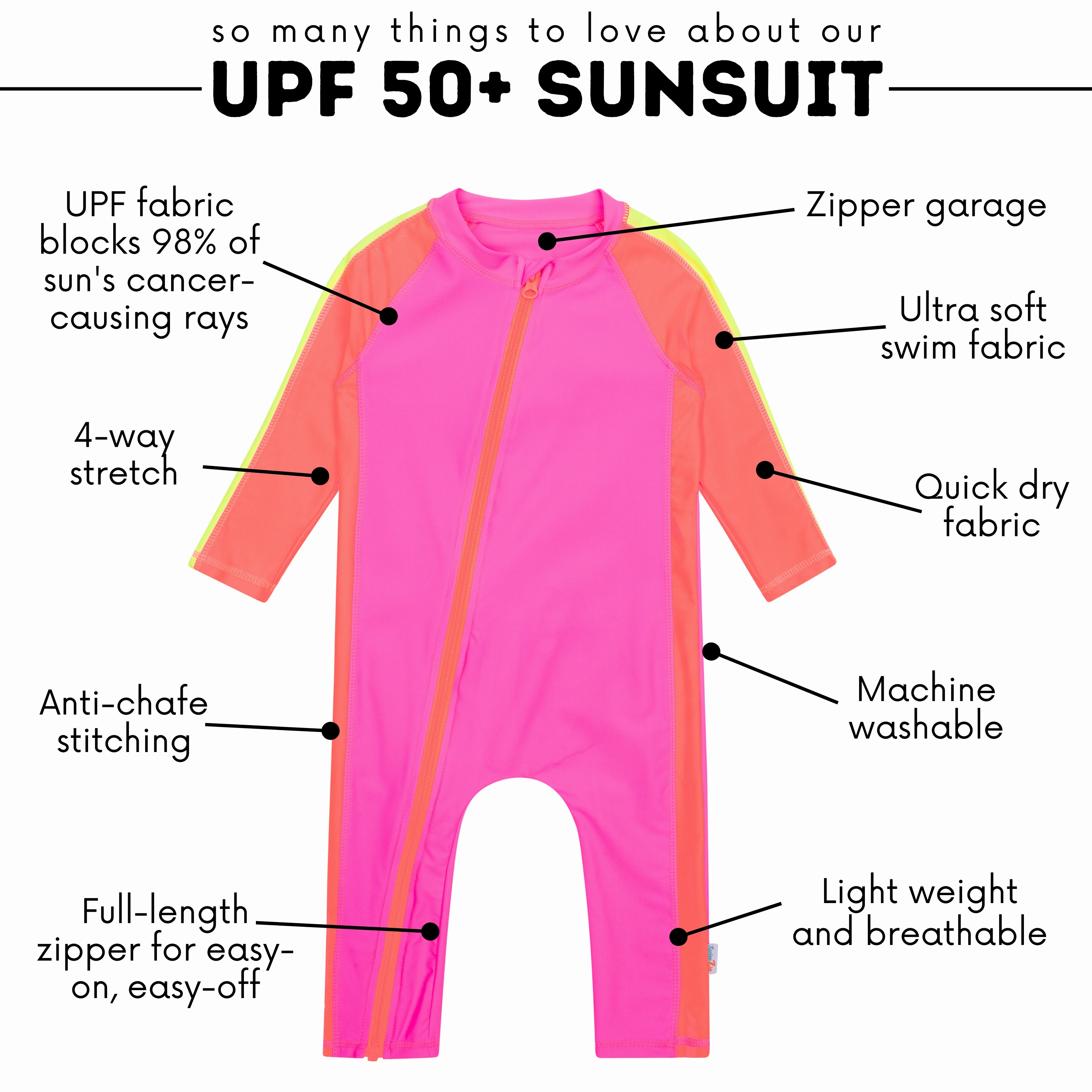 Sunsuit - Long Sleeve Romper Swimsuit | "Neon Pink/Orange"