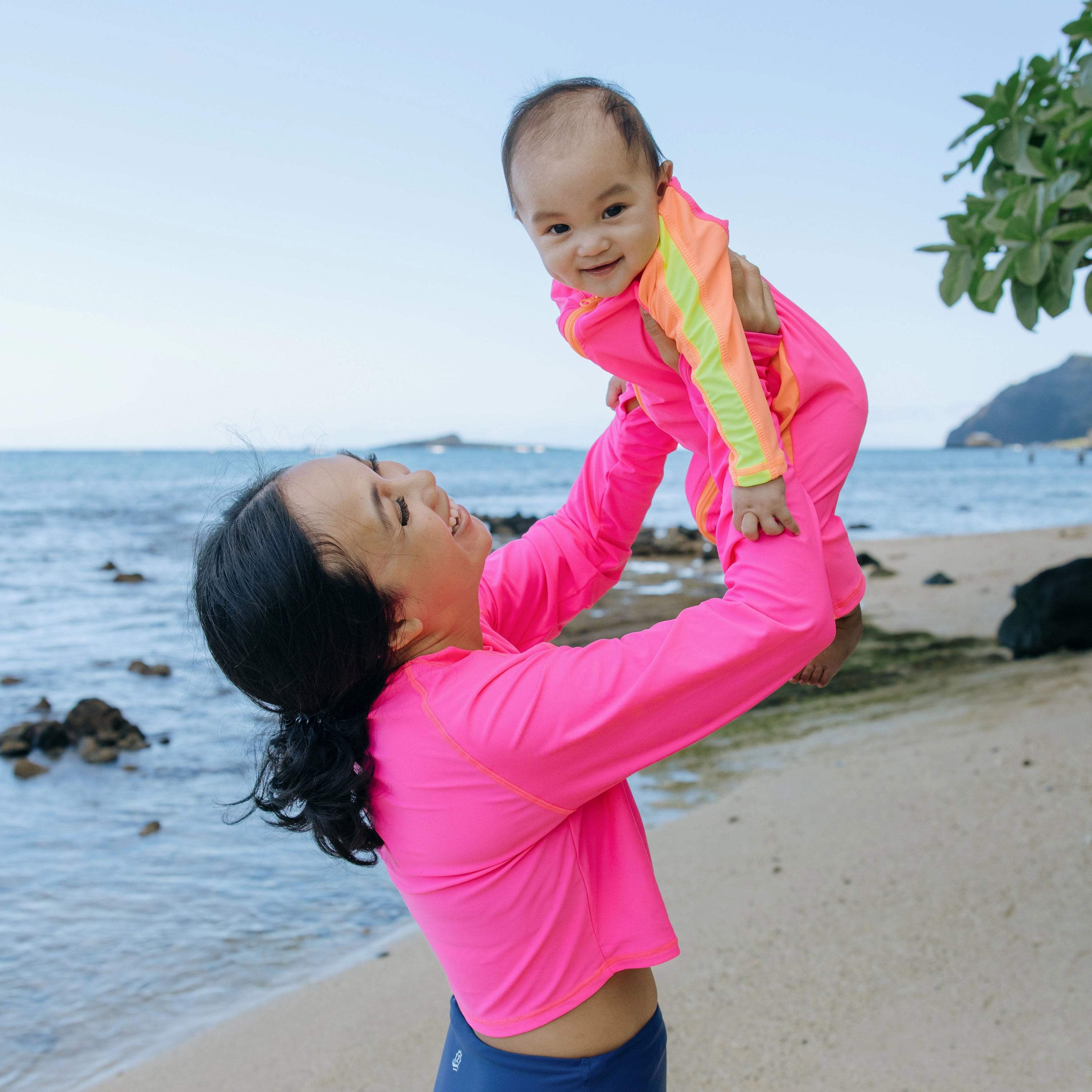 Sunsuit - Long Sleeve Romper Swimsuit | "Neon Pink/Orange"