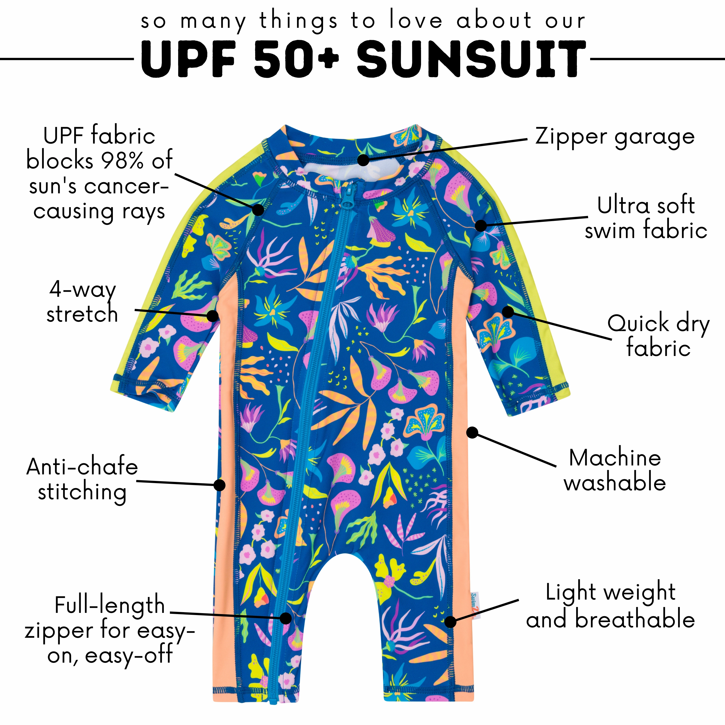 Sunsuit - Long Sleeve Romper Swimsuit | "Tropadelic"