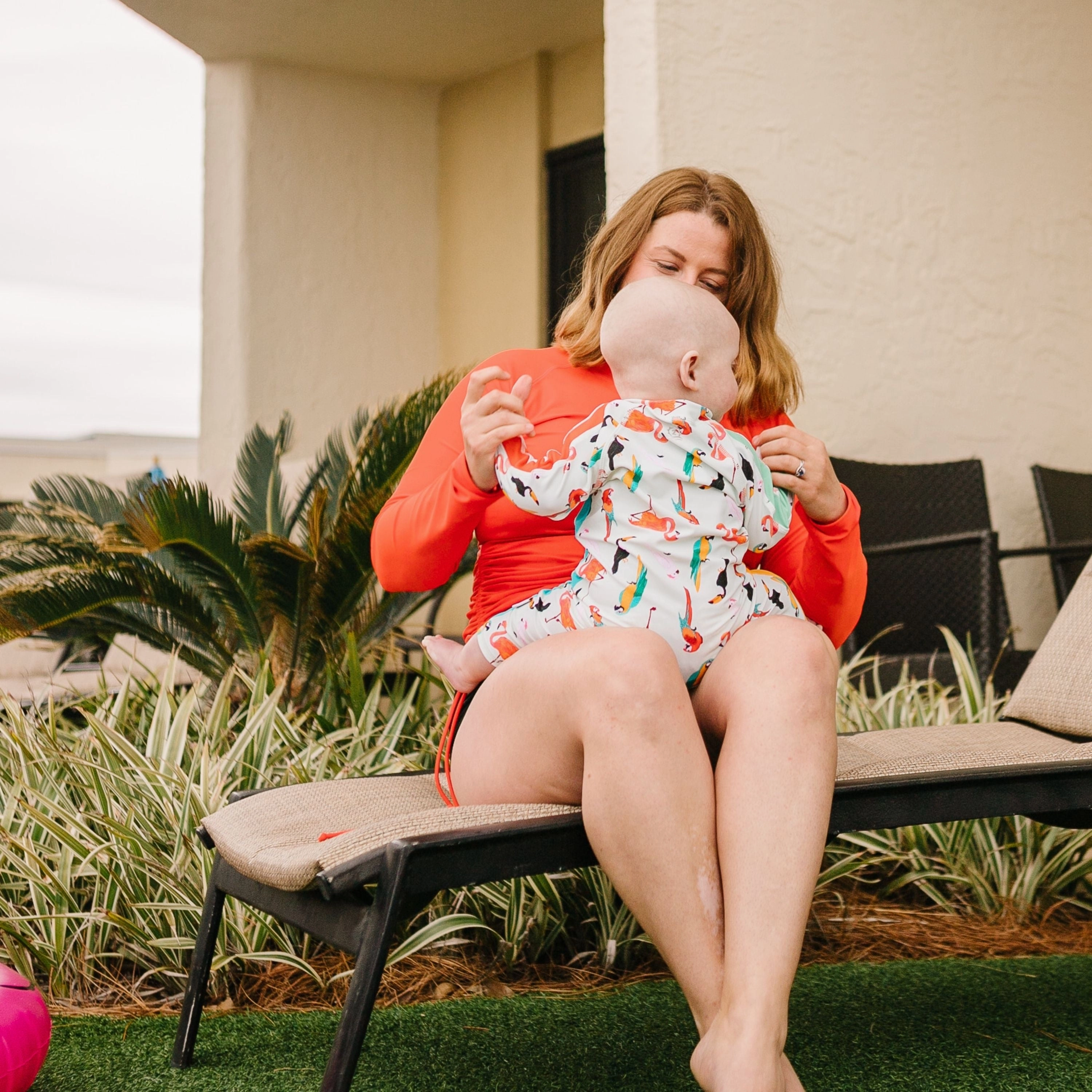 Sunsuit - Long Sleeve Romper Swimsuit | "Tropical Birds"