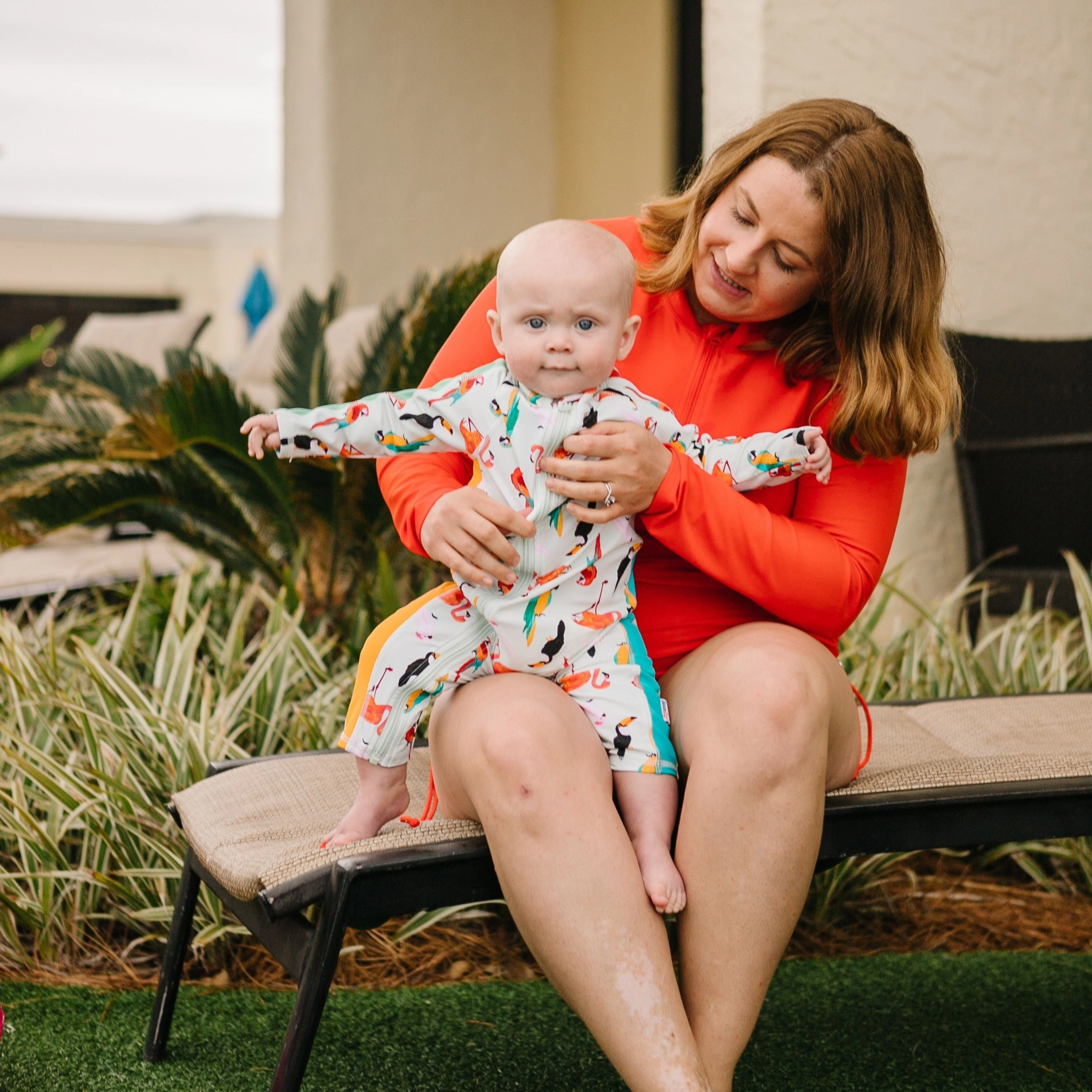 Sunsuit - Long Sleeve Romper Swimsuit | "Tropical Birds"
