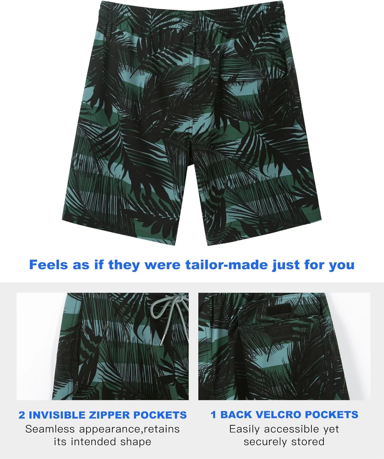 SURF CUZ 9" Mens Swim Trunks with Compression Liner Bathing Suits 2 in 1 Stretch Zipper Pockets Quick Dry