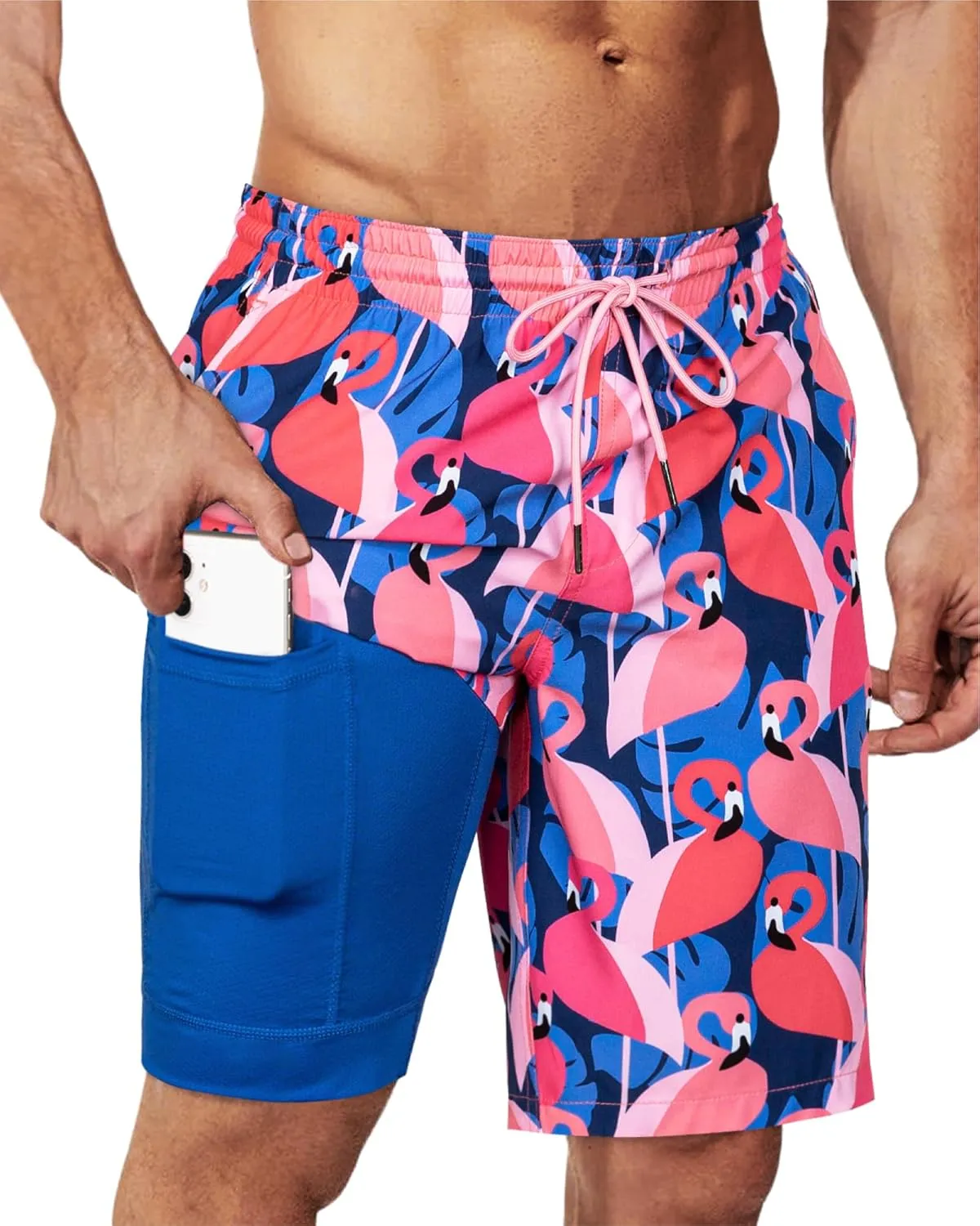 SURF CUZ 9" Mens Swim Trunks with Compression Liner Bathing Suits 2 in 1 Stretch Zipper Pockets Quick Dry