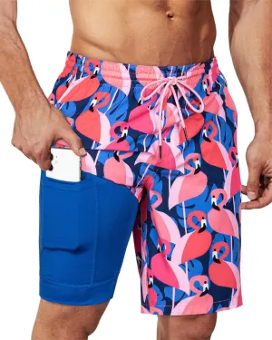 SURF CUZ 9" Mens Swim Trunks with Compression Liner Bathing Suits 2 in 1 Stretch Zipper Pockets Quick Dry