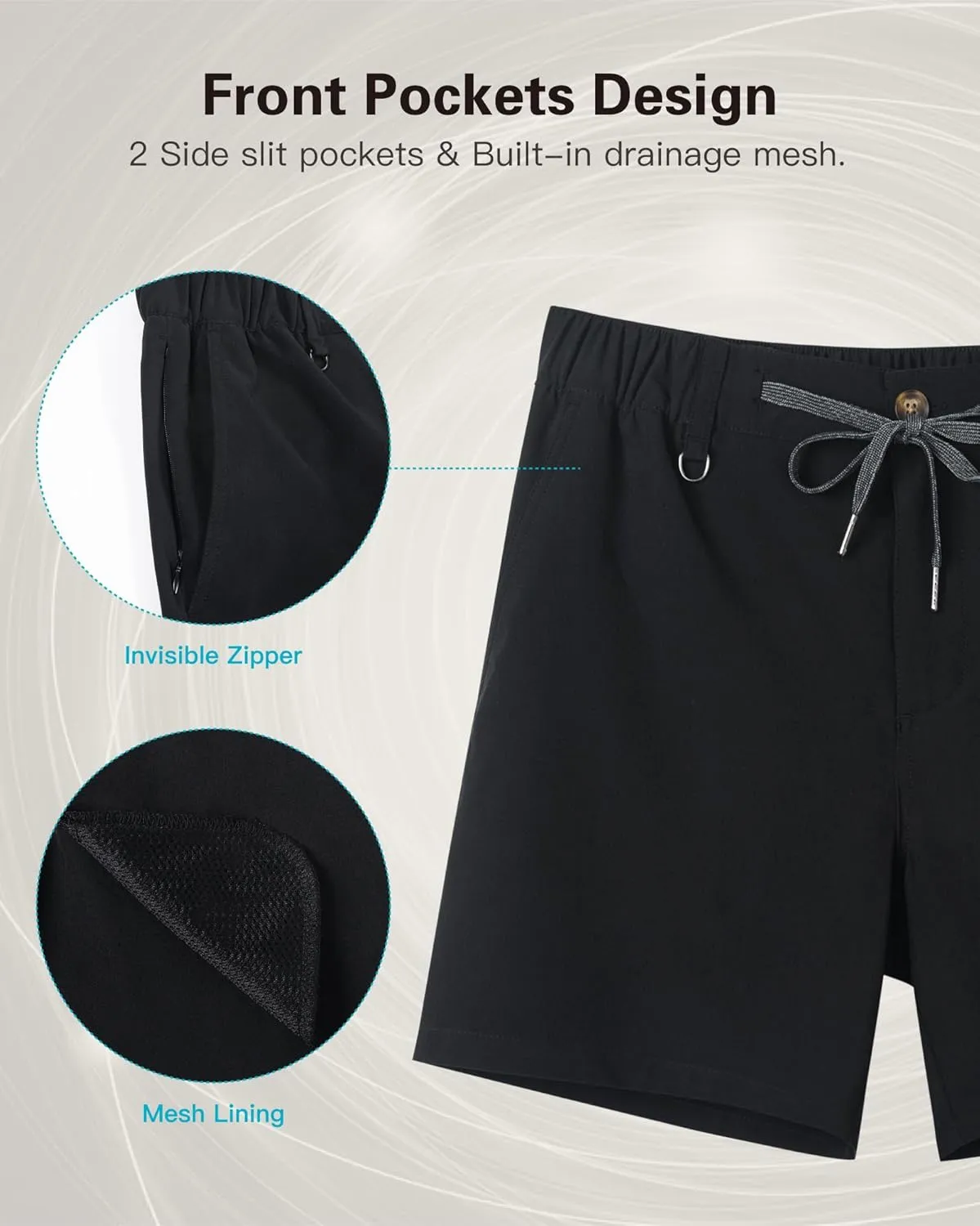 SURF CUZ Mens 5 Inch Shorts Casual Workout Shorts Classic Fit Multi-Pocket Golf Flat Front Shorts Quick Dry Hybrid Short