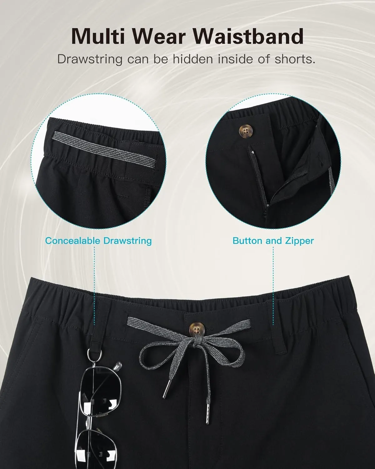 SURF CUZ Mens 5 Inch Shorts Casual Workout Shorts Classic Fit Multi-Pocket Golf Flat Front Shorts Quick Dry Hybrid Short