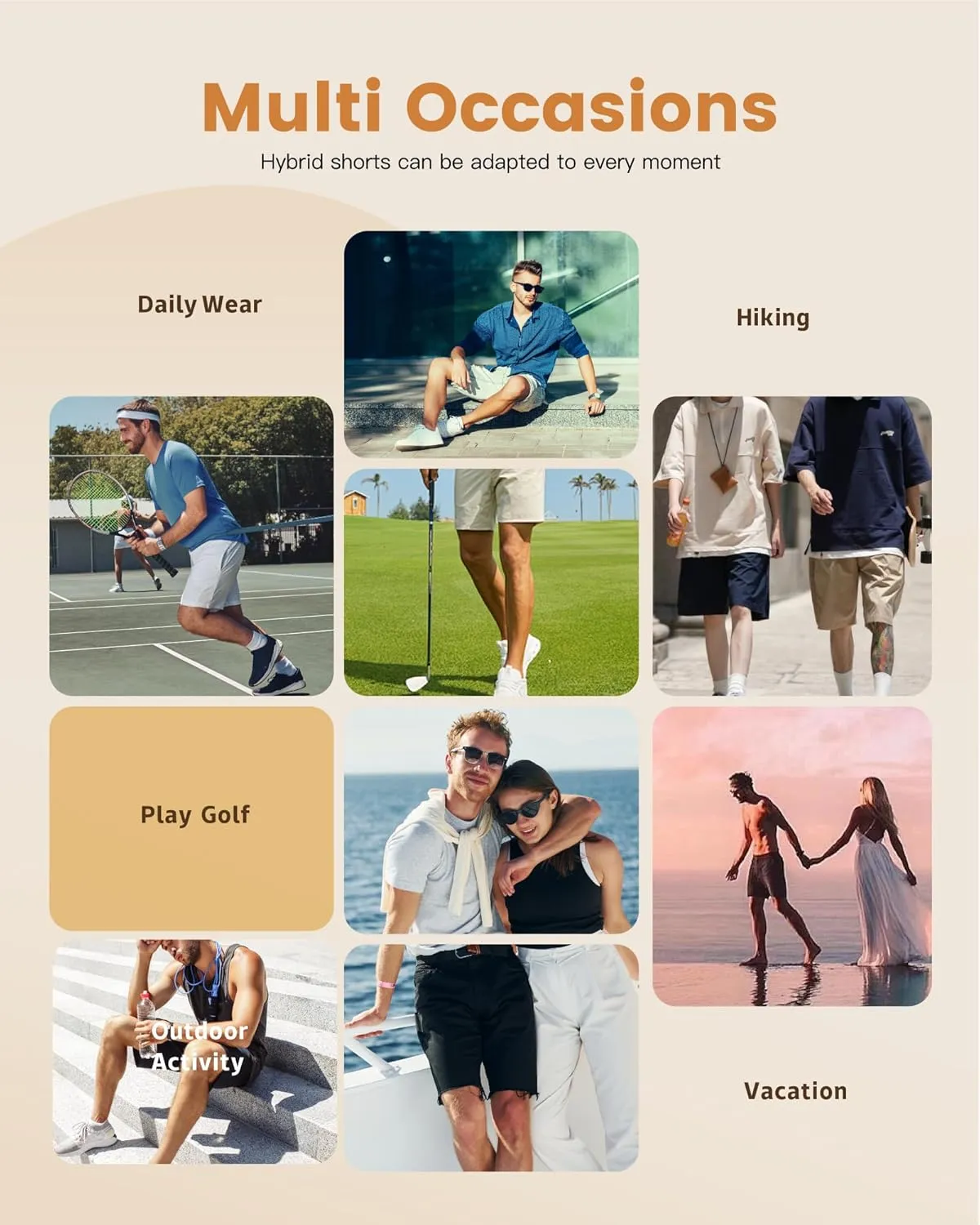 SURF CUZ Mens 5 Inch Shorts Casual Workout Shorts Classic Fit Multi-Pocket Golf Flat Front Shorts Quick Dry Hybrid Short