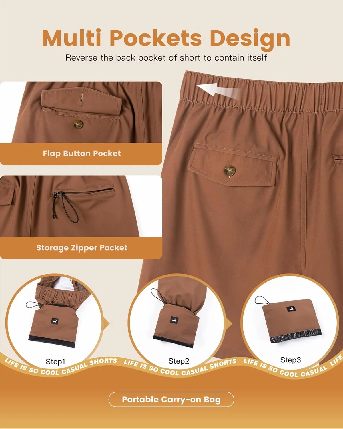 SURF CUZ Mens 5 Inch Shorts Casual Workout Shorts Classic Fit Multi-Pocket Golf Flat Front Shorts Quick Dry Hybrid Short