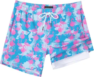 SURF CUZ Mens Swim Trunks with Compression Liner 5" Swim Shorts Quick Dry Bathing Suit Swimming Trunks Zipper Pockets
