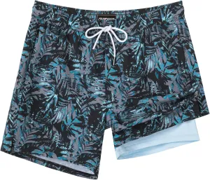 SURF CUZ Mens Swim Trunks with Compression Liner 5" Swim Shorts Quick Dry Bathing Suit Swimming Trunks Zipper Pockets