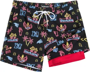 SURF CUZ Mens Swim Trunks with Compression Liner 5" Swim Shorts Quick Dry Bathing Suit Swimming Trunks Zipper Pockets