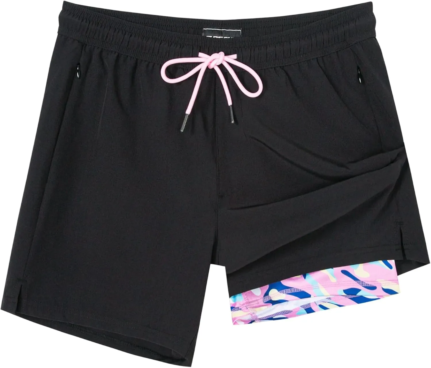 SURF CUZ Mens Swim Trunks with Compression Liner 5" Swim Shorts Quick Dry Bathing Suit Swimming Trunks Zipper Pockets
