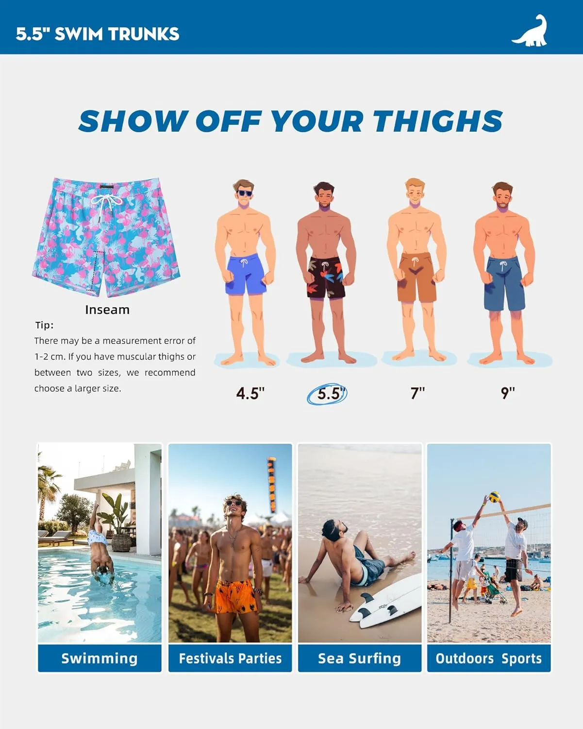 SURF CUZ Mens Swim Trunks with Compression Liner 5" Swim Shorts Quick Dry Bathing Suit Swimming Trunks Zipper Pockets