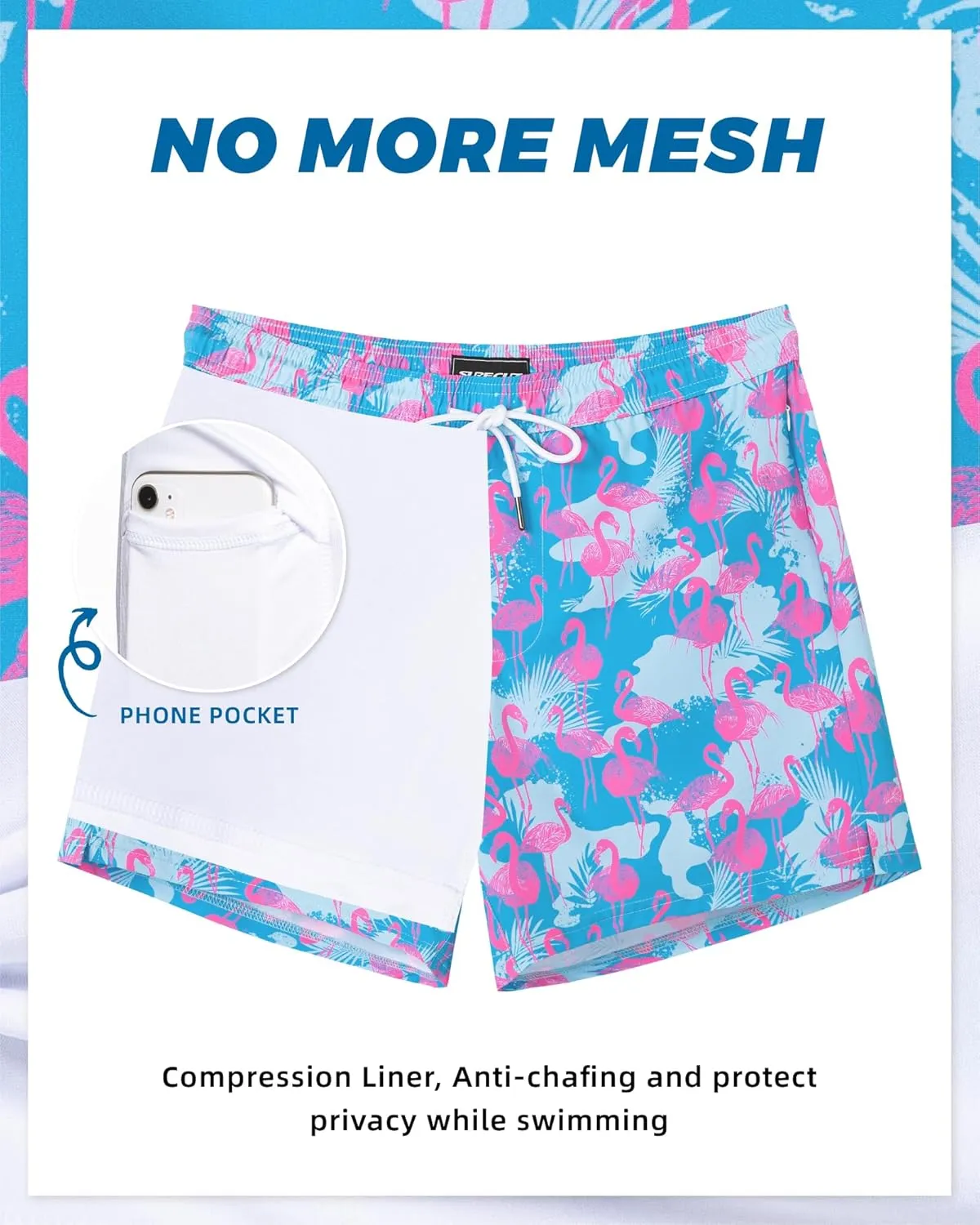 SURF CUZ Mens Swim Trunks with Compression Liner 5" Swim Shorts Quick Dry Bathing Suit Swimming Trunks Zipper Pockets