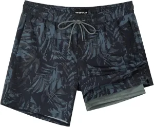 SURF CUZ Mens Swim Trunks with Compression Liner 5" Swim Shorts Quick Dry Bathing Suit Swimming Trunks Zipper Pockets