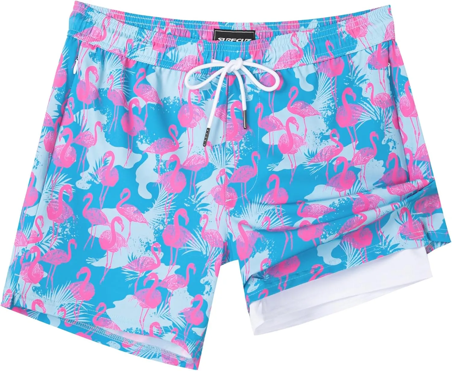 SURF CUZ Mens Swim Trunks with Compression Liner 5" Swim Shorts Quick Dry Bathing Suit Swimming Trunks Zipper Pockets