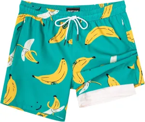 SURF CUZ Mens Swim Trunks with Compression Liner 5" Swim Shorts Quick Dry Bathing Suit Swimming Trunks Zipper Pockets