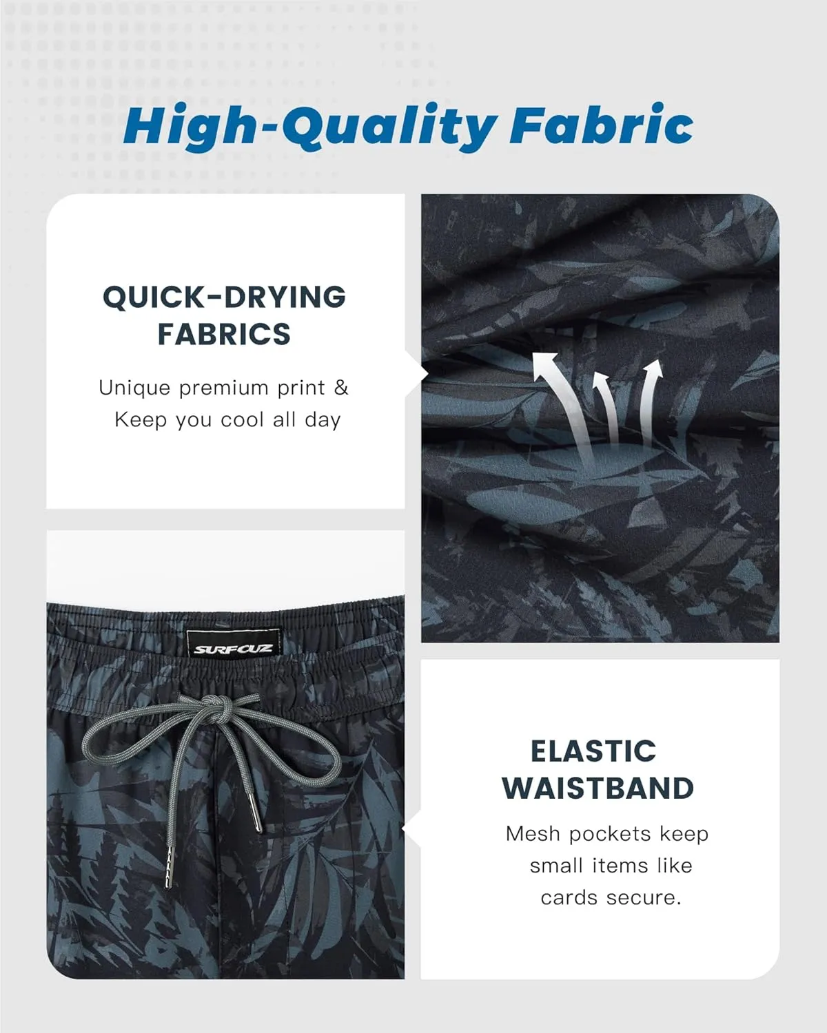 SURF CUZ Mens Swim Trunks with Compression Liner 5" Swim Shorts Quick Dry Bathing Suit Swimming Trunks Zipper Pockets