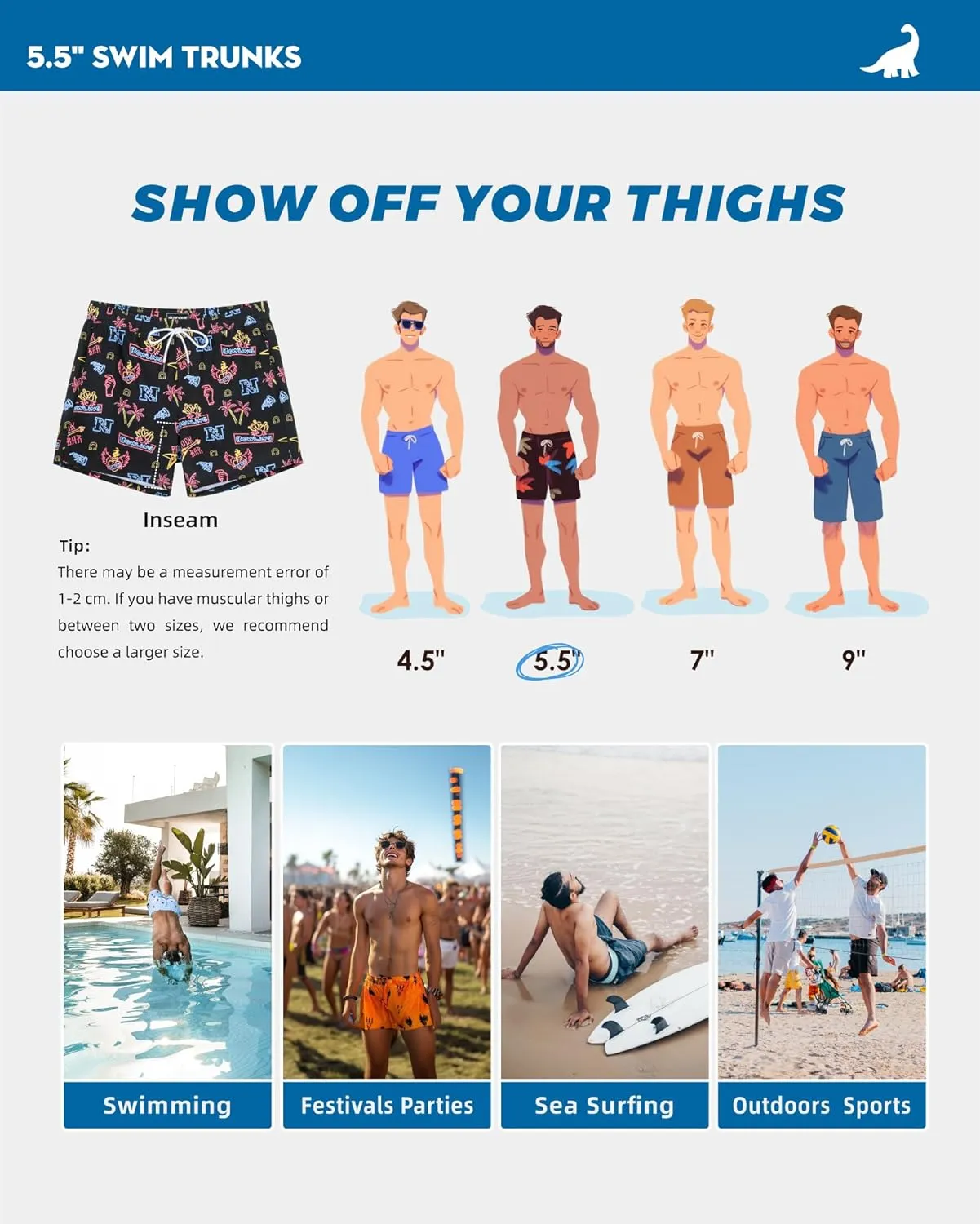 SURF CUZ Mens Swim Trunks with Compression Liner 5" Swim Shorts Quick Dry Bathing Suit Swimming Trunks Zipper Pockets
