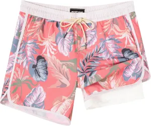 SURF CUZ Mens Swim Trunks with Compression Liner 5" Swimming Trunks 5 Inch Retro Swim Shorts with Zipper Pockets