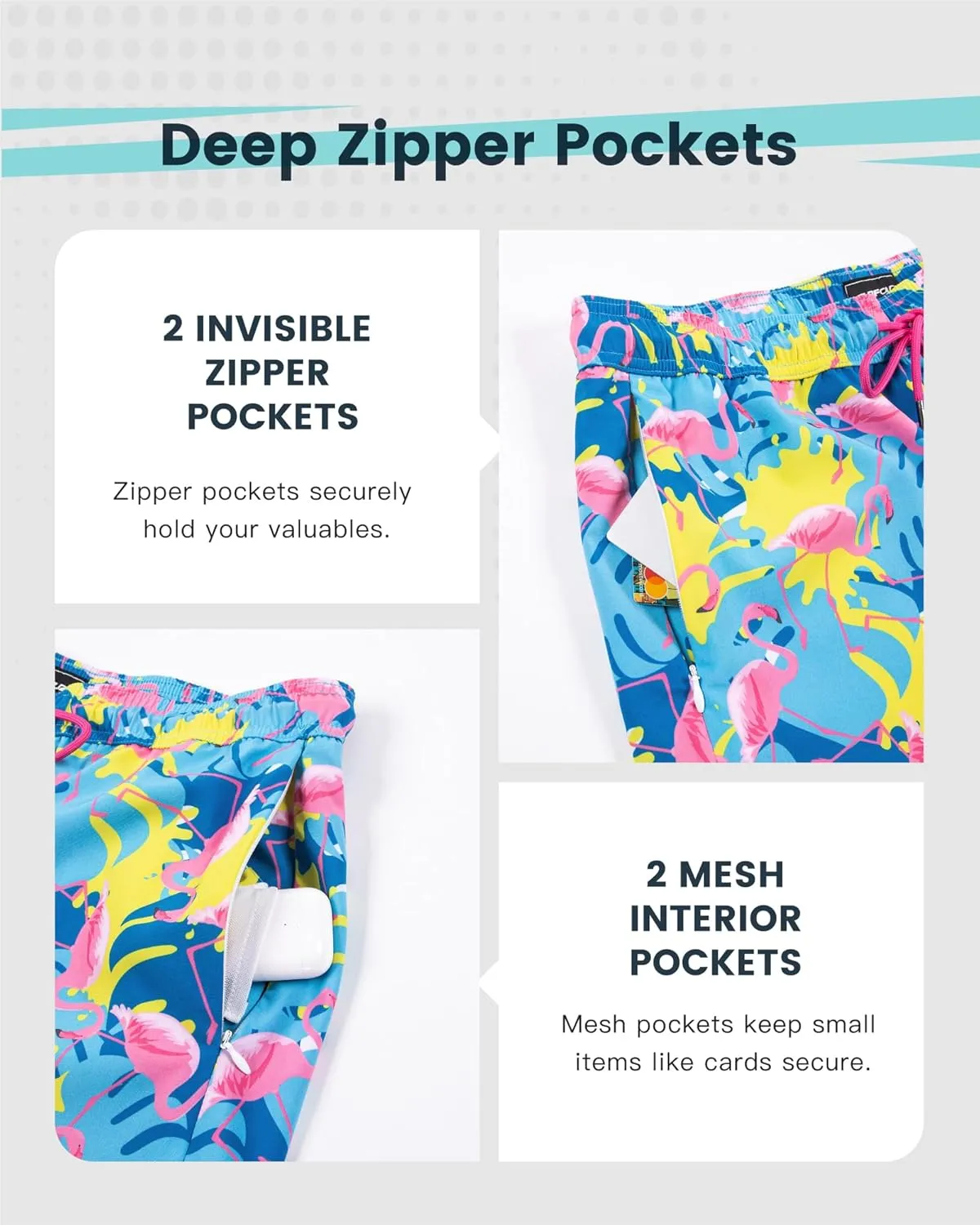 SURF CUZ Mens Swim Trunks with Compression Liner Quick Dry Swim Shorts Swimming Trunks 2 in 1 Bathing Suit Zipper Pockets