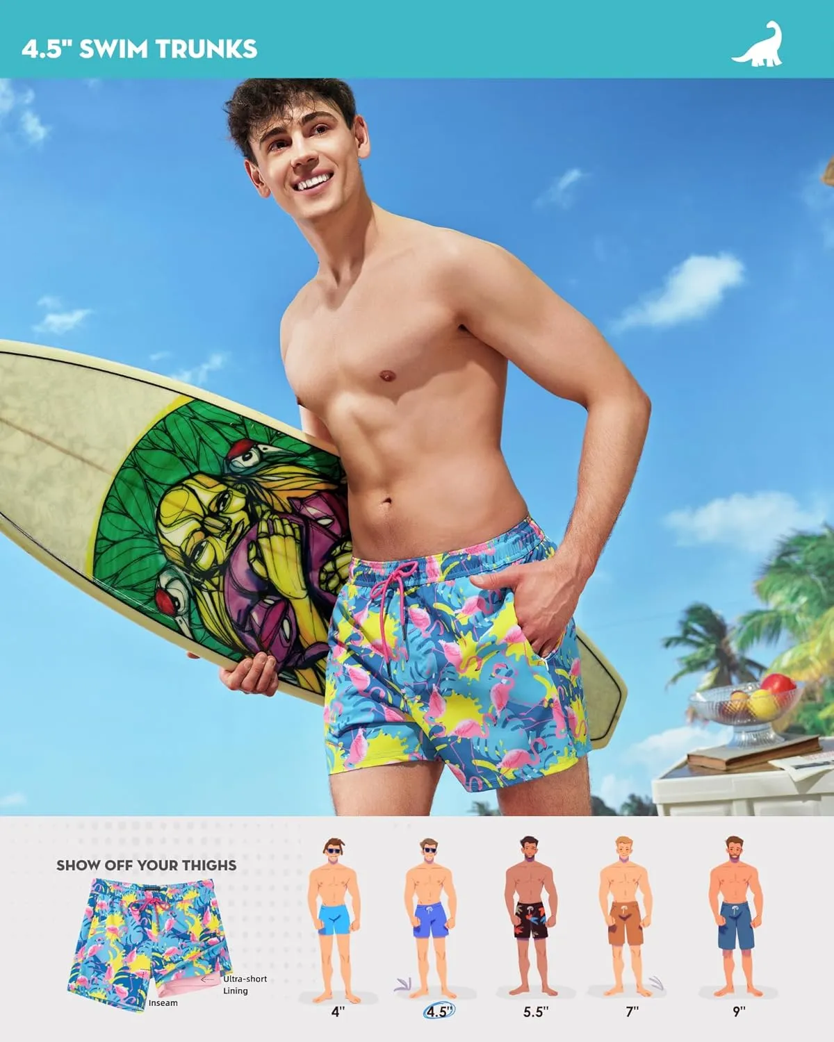 SURF CUZ Mens Swim Trunks with Compression Liner Quick Dry Swim Shorts Swimming Trunks 2 in 1 Bathing Suit Zipper Pockets