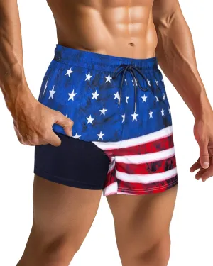 SURF CUZ Mens Swim Trunks with Compression Liner Quick Dry Swim Shorts Swimming Trunks 2 in 1 Bathing Suit Zipper Pockets