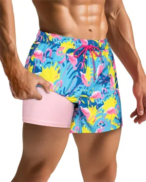 SURF CUZ Mens Swim Trunks with Compression Liner Quick Dry Swim Shorts Swimming Trunks 2 in 1 Bathing Suit Zipper Pockets