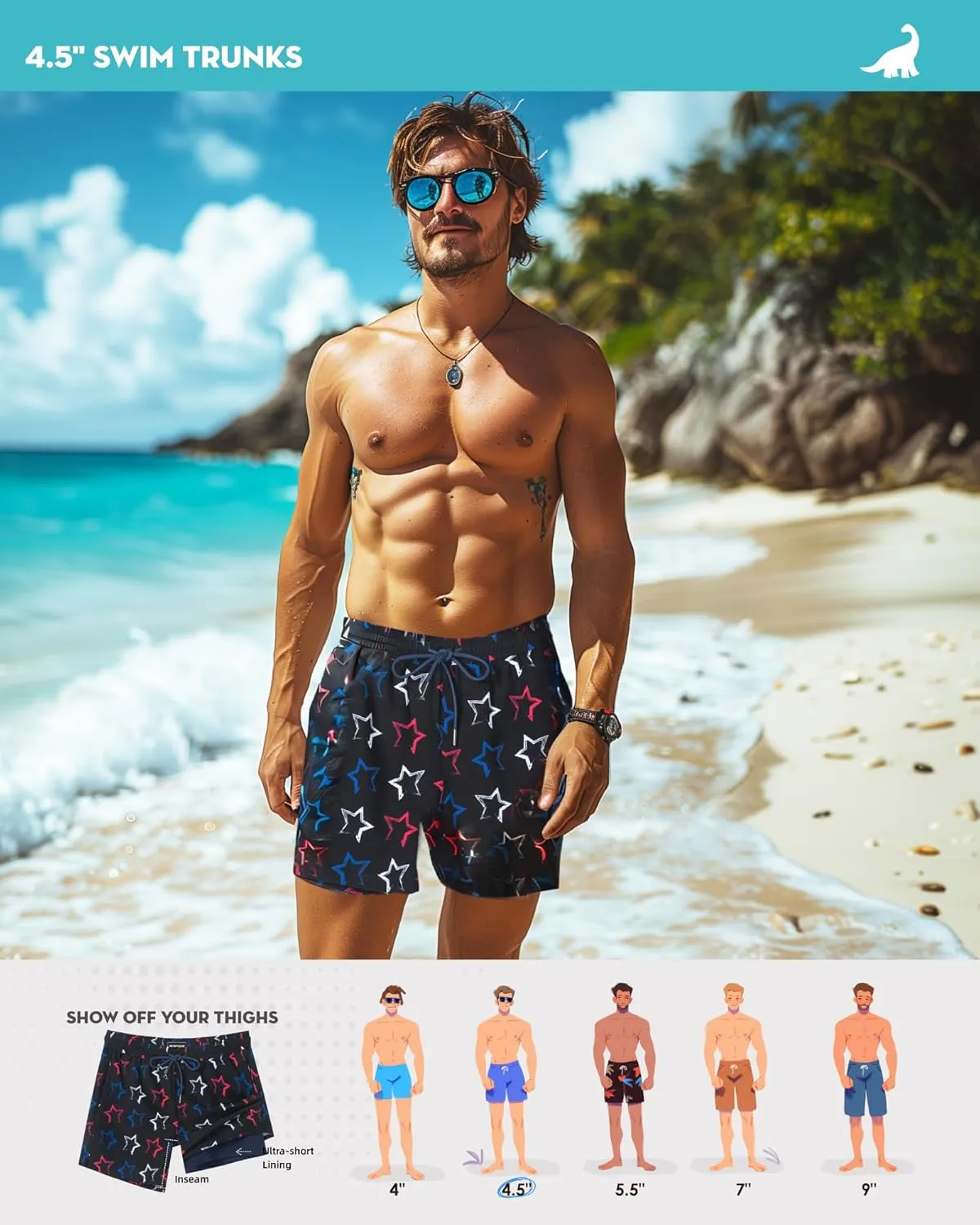 SURF CUZ Mens Swim Trunks with Compression Liner Quick Dry Swim Shorts Swimming Trunks 2 in 1 Bathing Suit Zipper Pockets