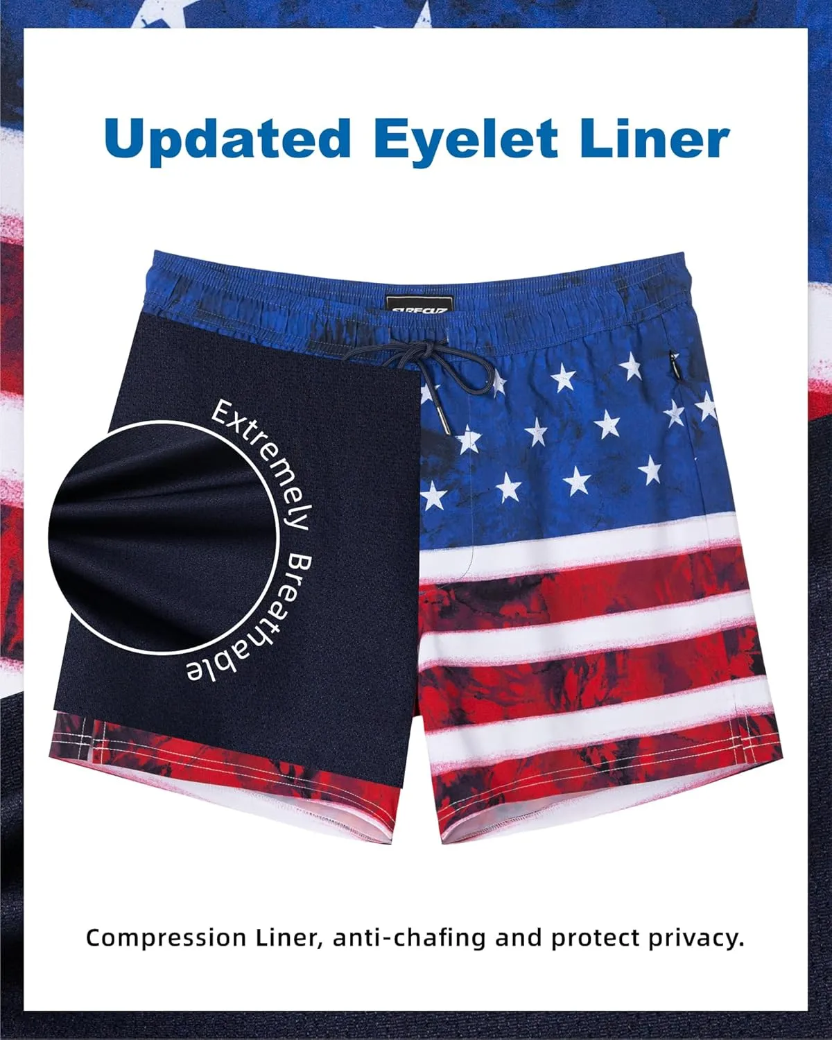 SURF CUZ Mens Swim Trunks with Compression Liner Quick Dry Swim Shorts Swimming Trunks 2 in 1 Bathing Suit Zipper Pockets