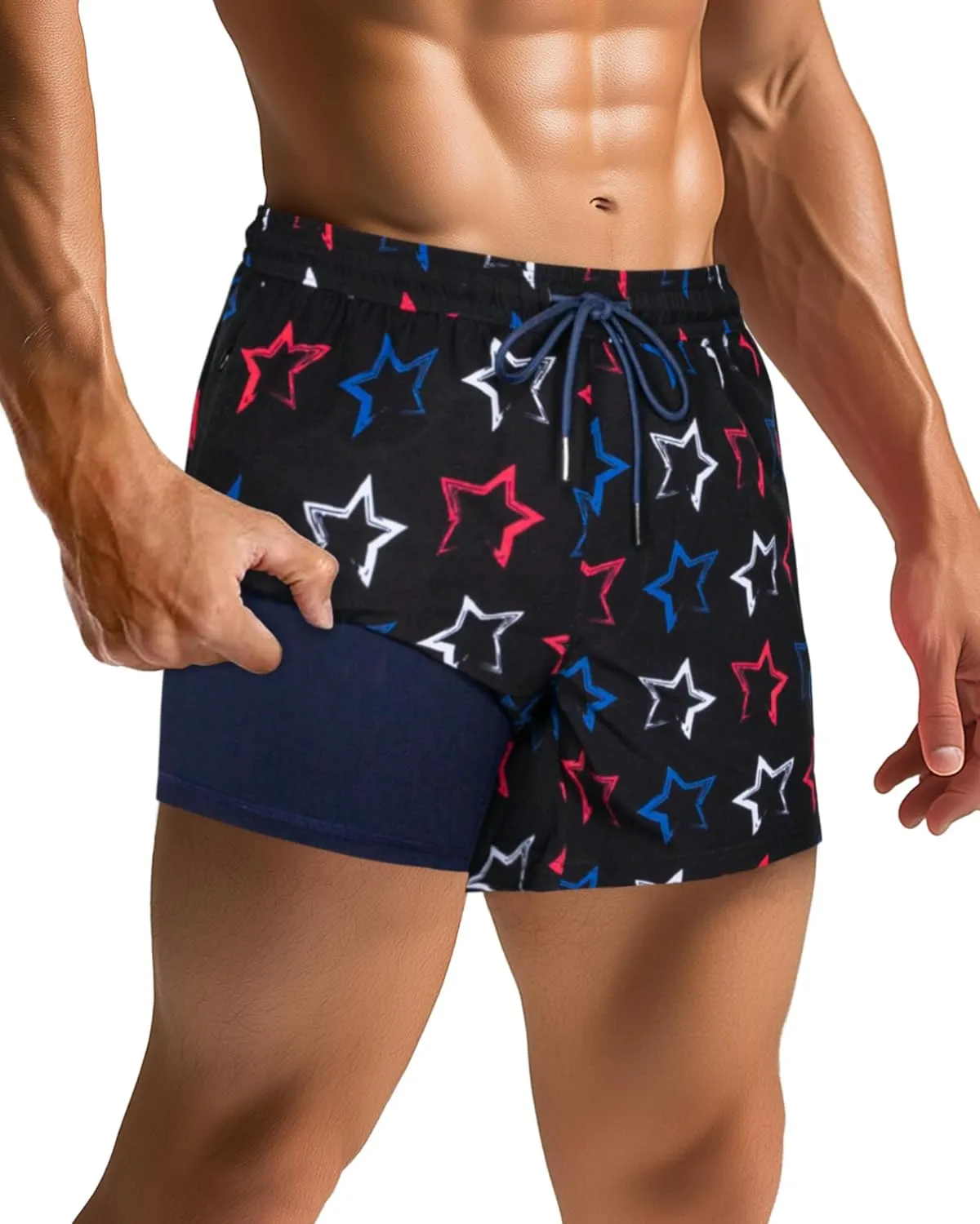 SURF CUZ Mens Swim Trunks with Compression Liner Quick Dry Swim Shorts Swimming Trunks 2 in 1 Bathing Suit Zipper Pockets