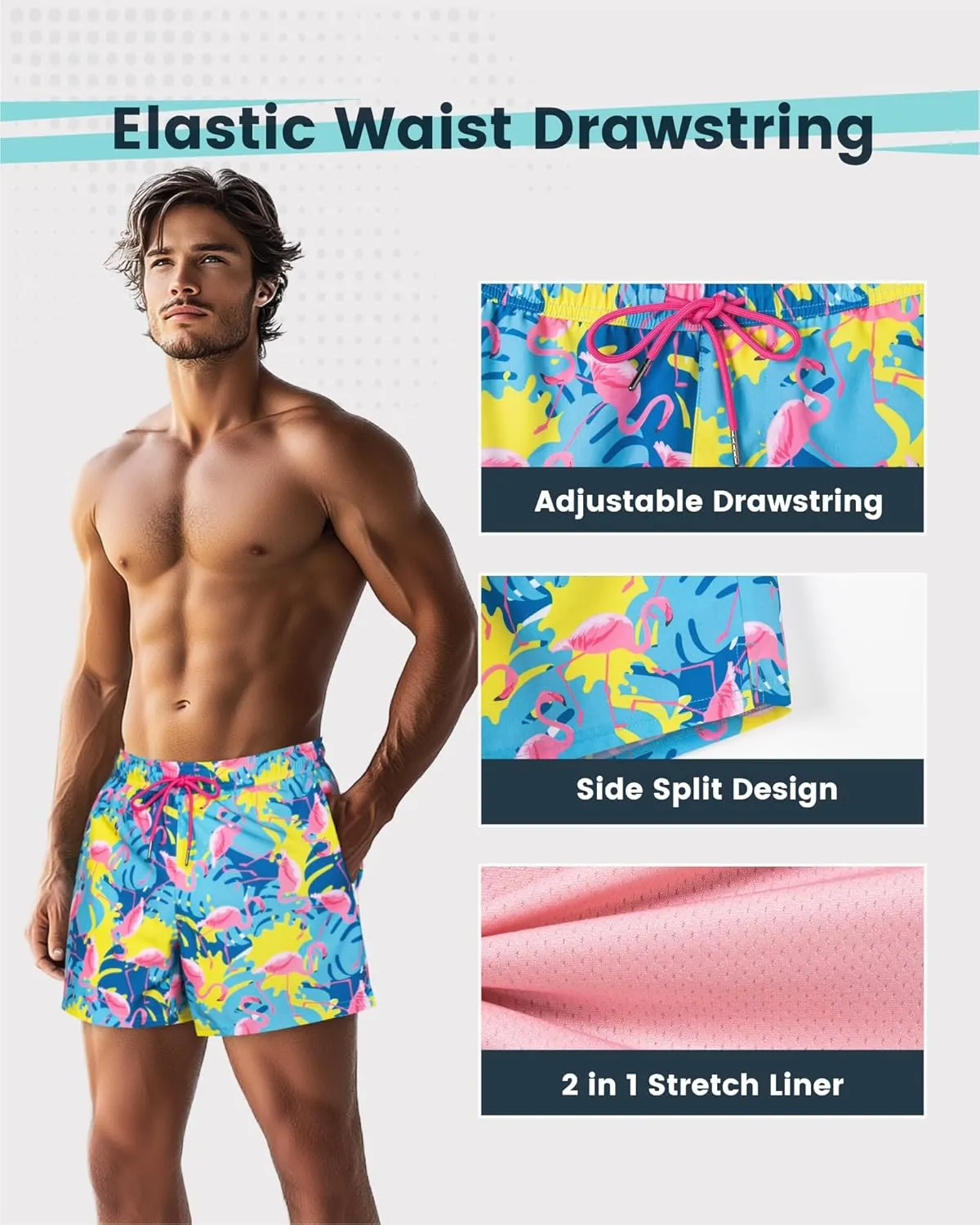 SURF CUZ Mens Swim Trunks with Compression Liner Quick Dry Swim Shorts Swimming Trunks 2 in 1 Bathing Suit Zipper Pockets