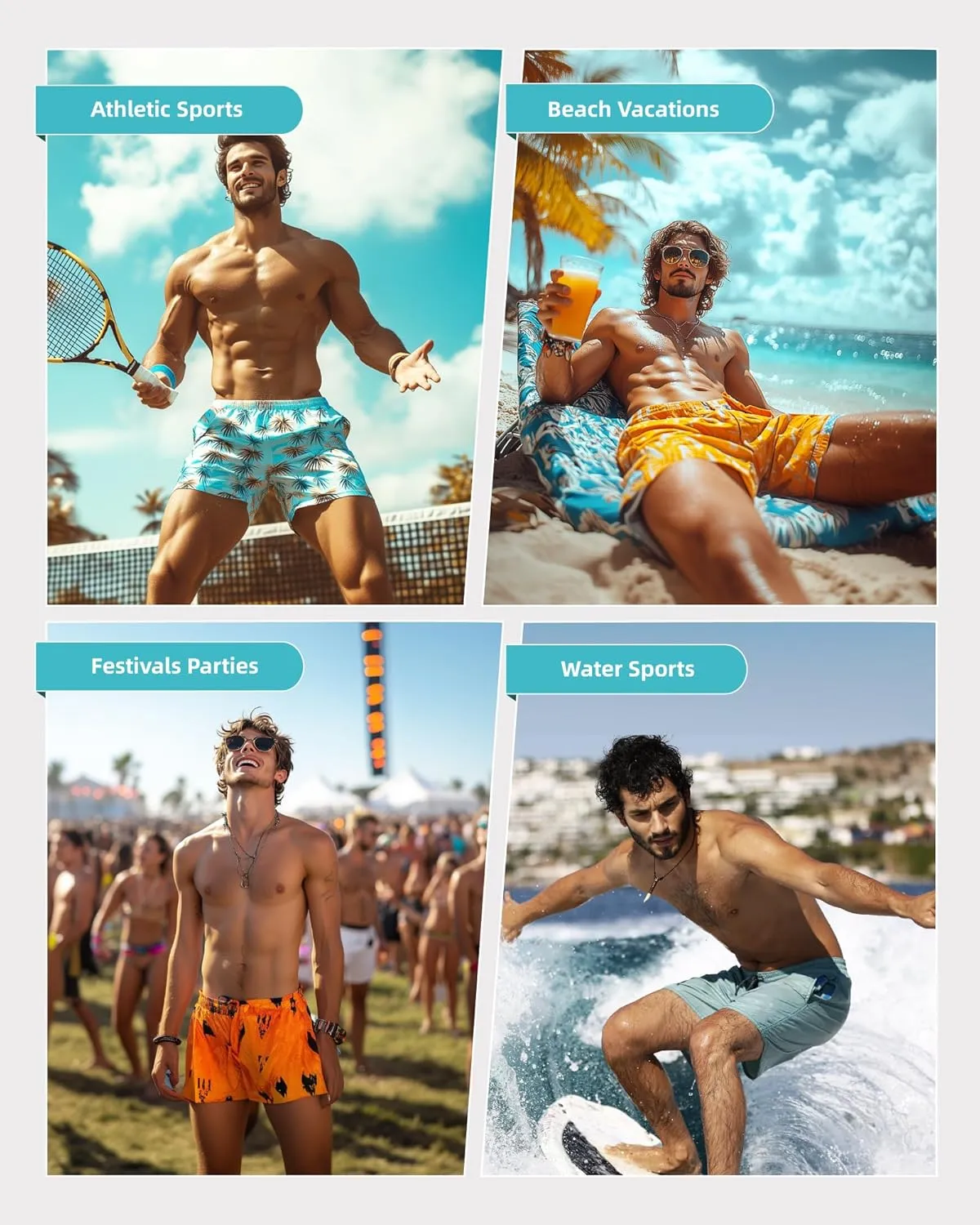 SURF CUZ Mens Swim Trunks with Compression Liner Quick Dry Swim Shorts Swimming Trunks 2 in 1 Bathing Suit Zipper Pockets
