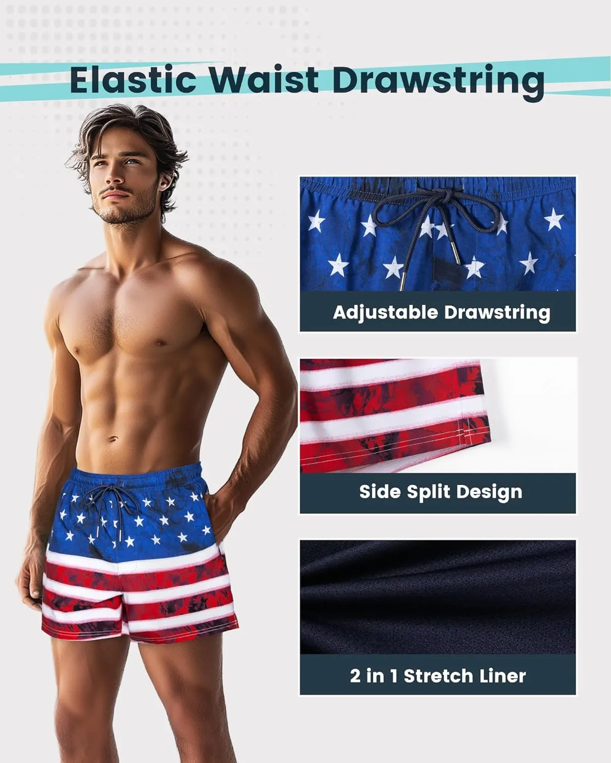 SURF CUZ Mens Swim Trunks with Compression Liner Quick Dry Swim Shorts Swimming Trunks 2 in 1 Bathing Suit Zipper Pockets