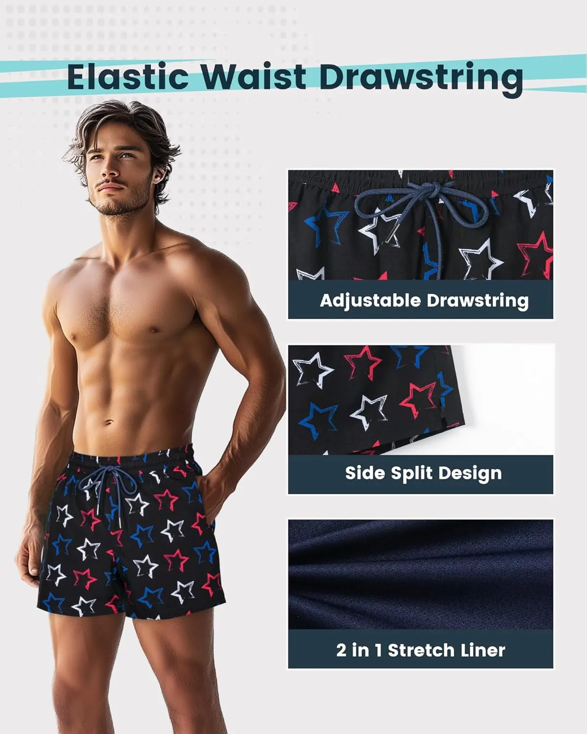 SURF CUZ Mens Swim Trunks with Compression Liner Quick Dry Swim Shorts Swimming Trunks 2 in 1 Bathing Suit Zipper Pockets