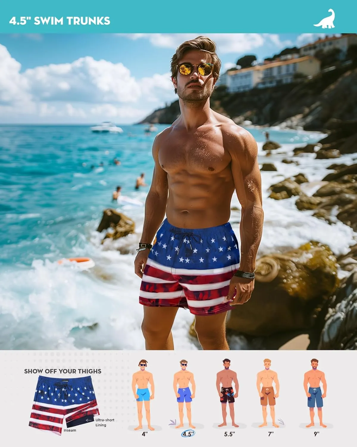 SURF CUZ Mens Swim Trunks with Compression Liner Quick Dry Swim Shorts Swimming Trunks 2 in 1 Bathing Suit Zipper Pockets
