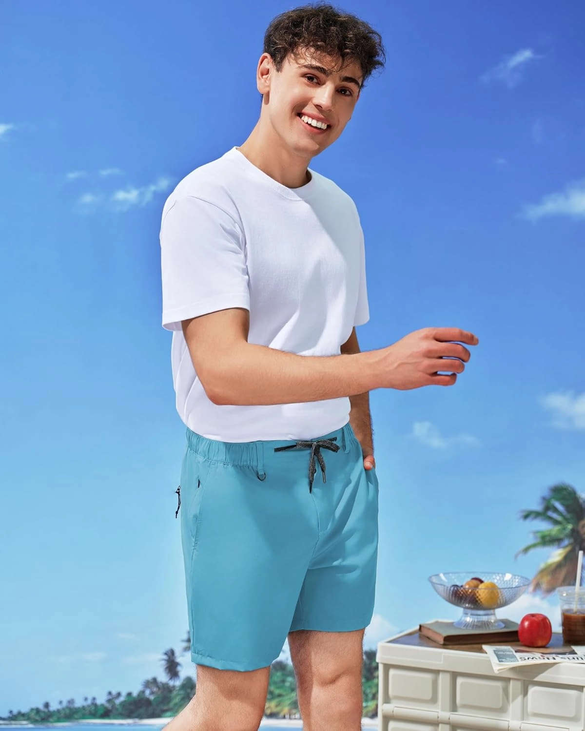 SURF CUZ Mens 5 Inch Shorts Casual Workout Shorts Classic Fit Multi-Pocket Golf Flat Front Shorts Quick Dry Hybrid Short