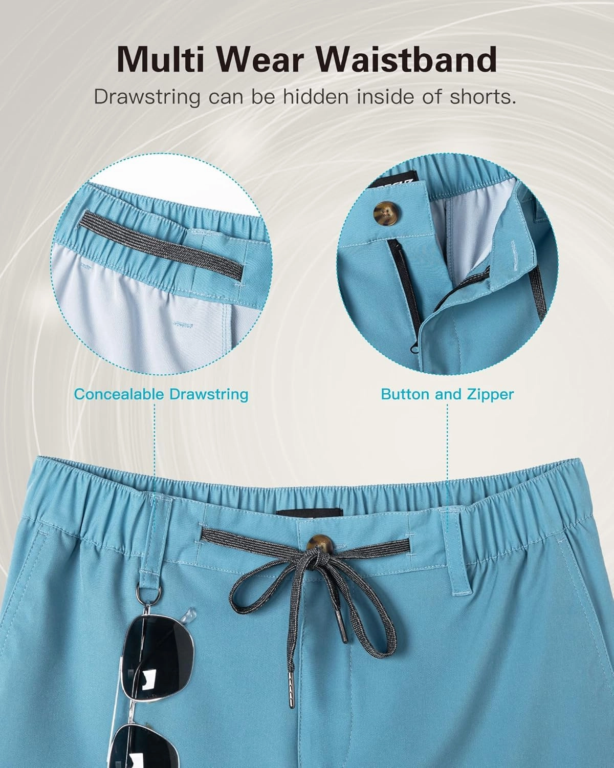 SURF CUZ Mens 5 Inch Shorts Casual Workout Shorts Classic Fit Multi-Pocket Golf Flat Front Shorts Quick Dry Hybrid Short