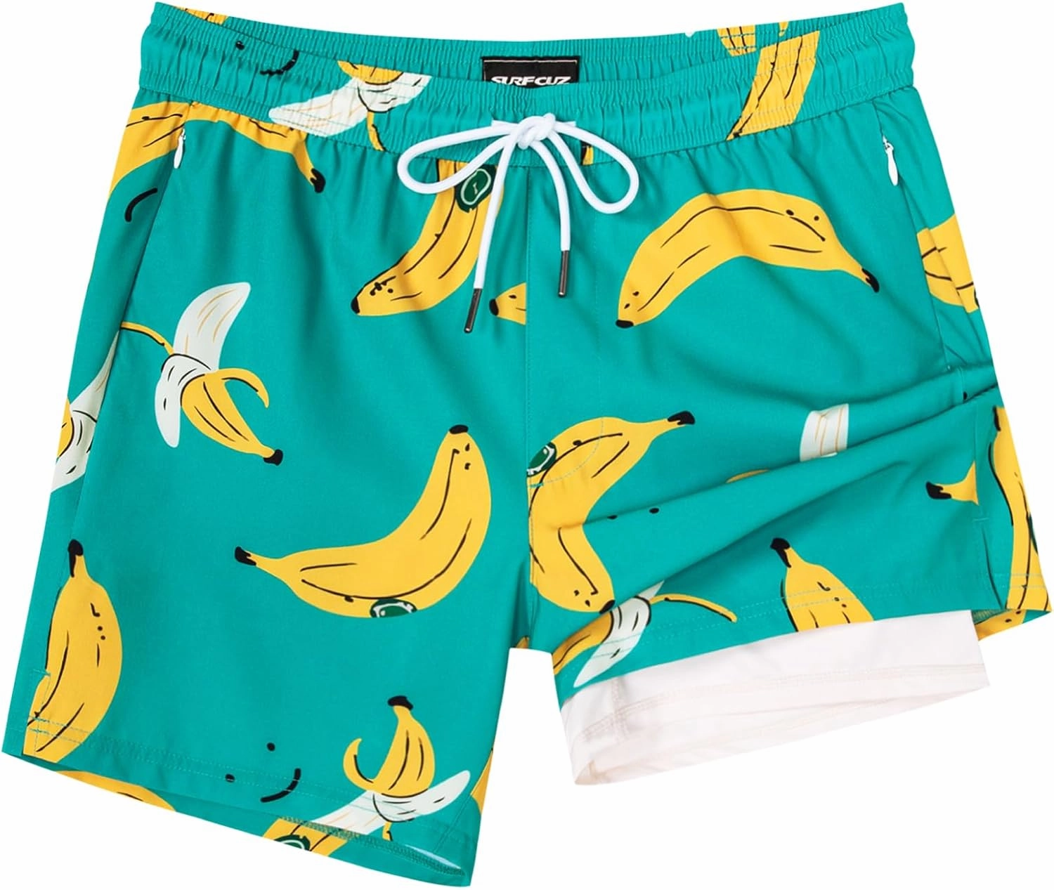 SURF CUZ Mens Swim Trunks with Compression Liner 5" Swim Shorts Quick Dry Bathing Suit Swimming Trunks Zipper Pockets