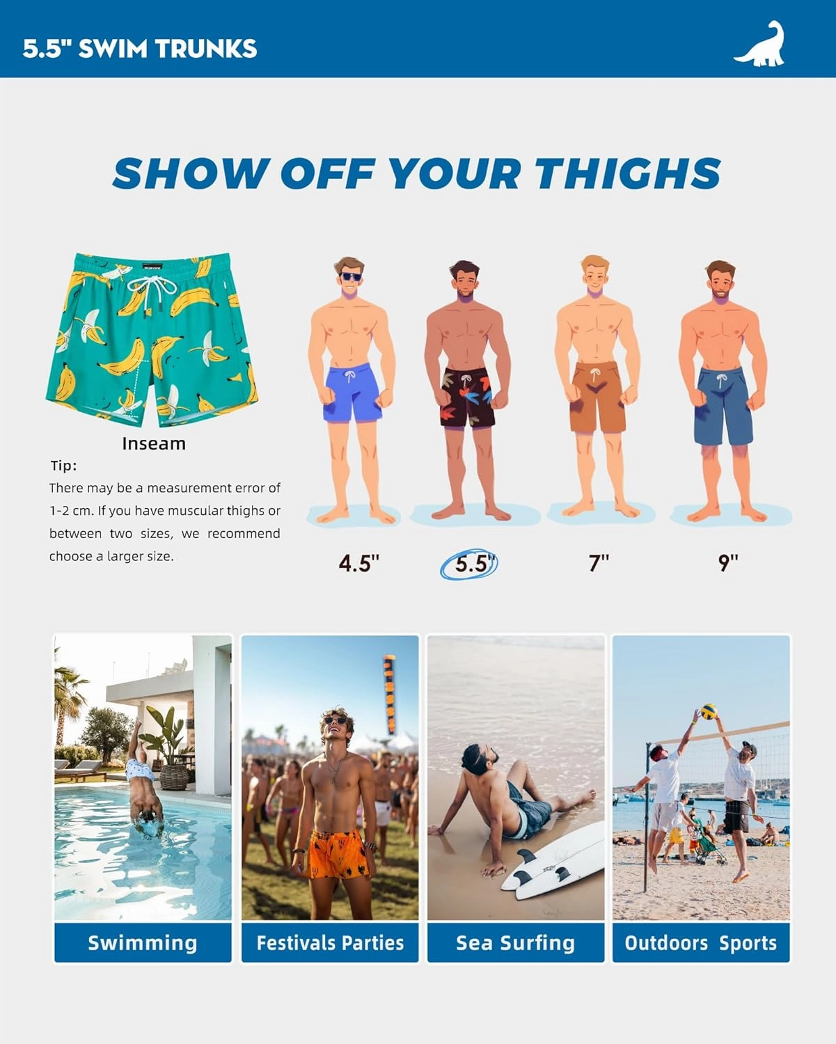 SURF CUZ Mens Swim Trunks with Compression Liner 5" Swim Shorts Quick Dry Bathing Suit Swimming Trunks Zipper Pockets