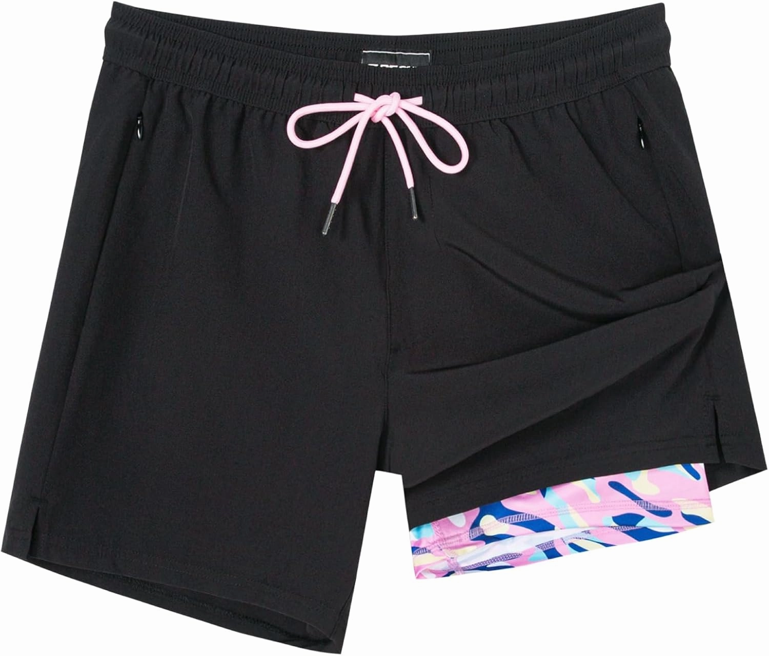 SURF CUZ Mens Swim Trunks with Compression Liner 5" Swim Shorts Quick Dry Bathing Suit Swimming Trunks Zipper Pockets